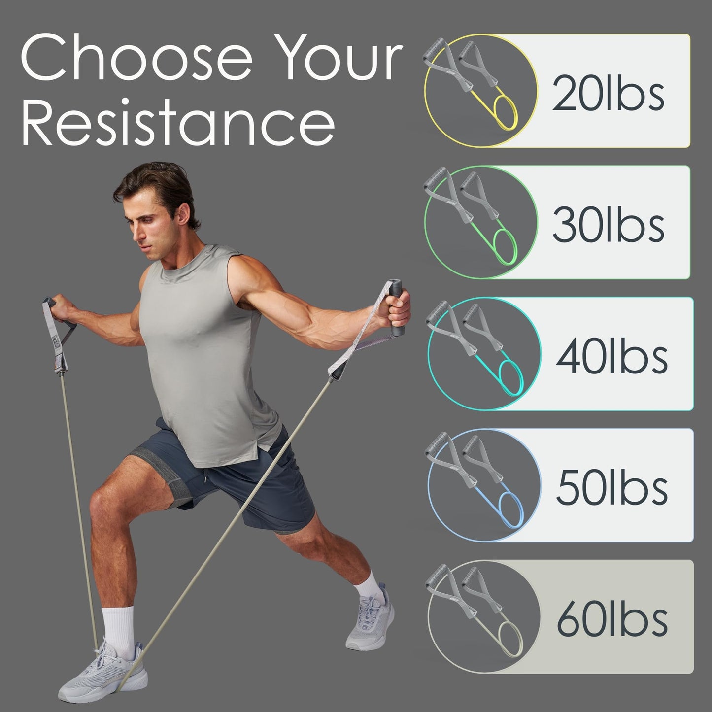 EQYP Resistance Bands Handles X.Heavy 60lbs – Workout Bands Resistance for Working Out, Home Gym Exercise Tubes, Strength Training, Stretching & Physical Therapy