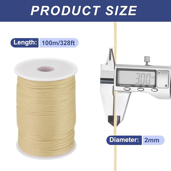 MECCANIXITY 1/12 Inch Polypropylene Rope Braided Ropes, 328ft Nylon Rope Hollow Utility Cord for Clothesline, Camping, Hiking, Outdoor, Beige