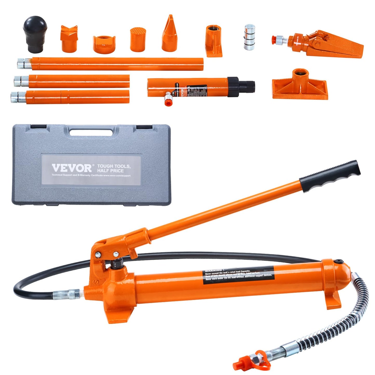 VEVOR Porta Power Kit, 10 Ton Load, Portable Hydraulic Jack with 4.6 ft Extended Oil Hose, Long Handle Design, Auto Body Frame Repair Kit with Portable Storage Case for Car Repair, Truck, Farm