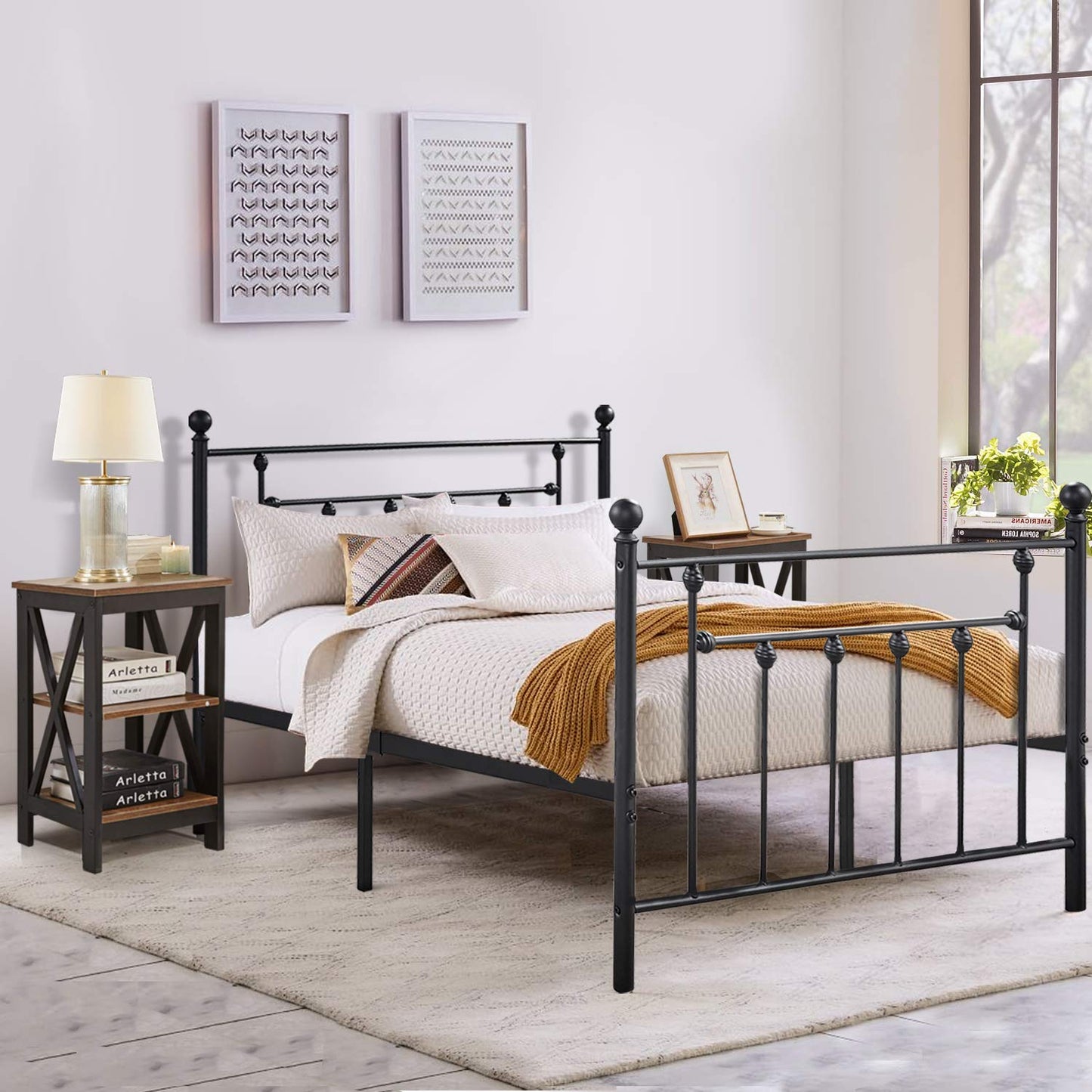 VECELO DIY Pegbroad Bed Frame with Underbed Storage, Noise-Free and Easy Assembly Design, Non-Slip Mattress Foundation, Strong Metal Slats,King,Black