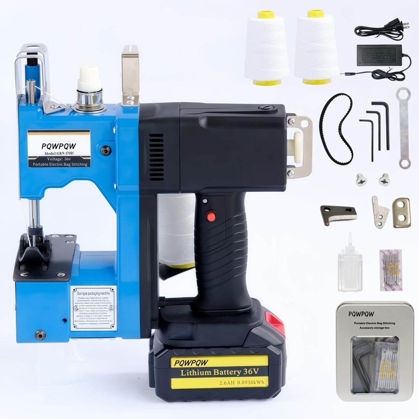 Bag Sewing Machine, 2s/bag Portable Bag Sewing Machine, Industrial Bag Closing Machine for Packing Woven Bags Non-woven Fabrics Leather (Blue, Lithium Battery - 36V)