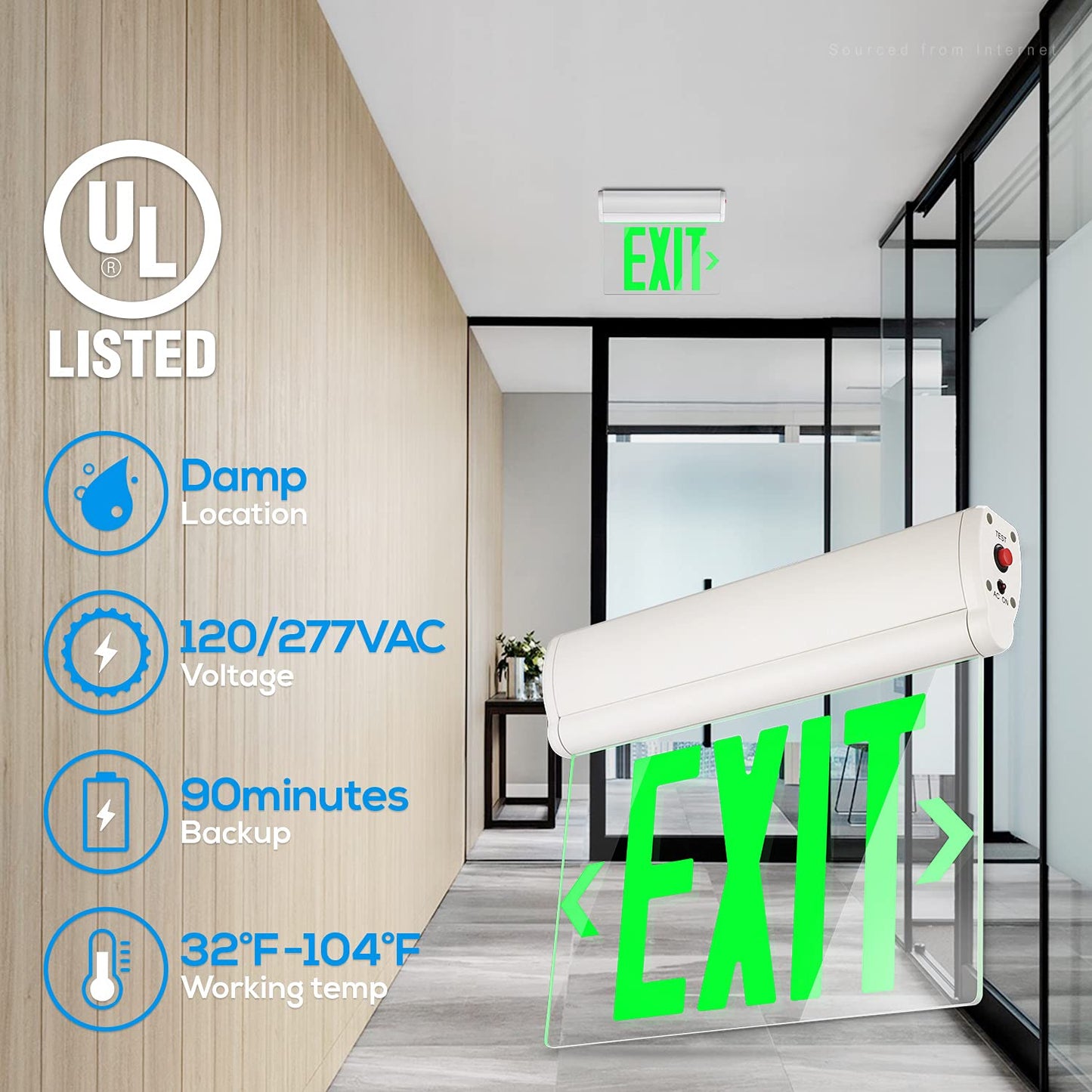 LEONLITE Green Emergency Exit Sign, UL 924, LED Edge Lit Exit Sign, Hardwired Exit Lights with Battery Backup, Double Sided, Rotating Acrylic Clear Panel, Top/Side/Wall Mount, AC 120/277V, Pack of 4