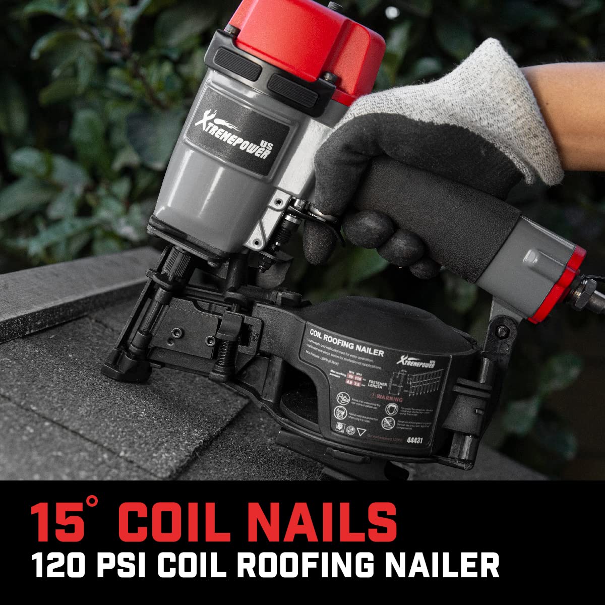 XtremepowerUS Coil Siding Roofing Nailer, Pneumatic Roofing Nails from 7/8" up to 1-3/4", 16 Degree Magazine Patio Roofing Nail Gun