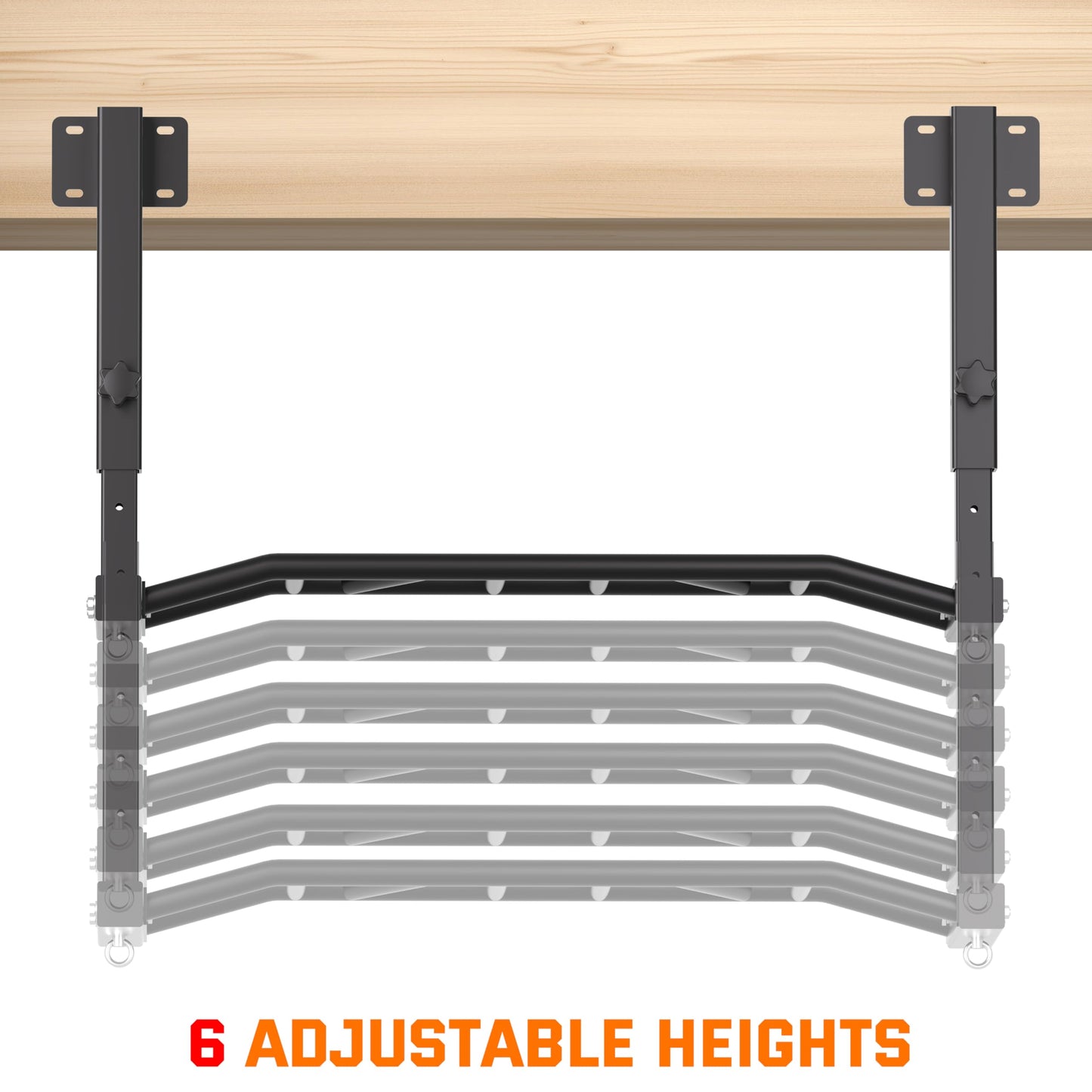 HWOOUSA 48" Joist Mounted Pull Up Bar, 600LBS Heavy Duty Multi Grip Ceiling Mount Chin Up Bar, Ceiling Beam for Home Gym/Garage/Basement with 5-Height Adjustable& Round Anchors, Easy to Install