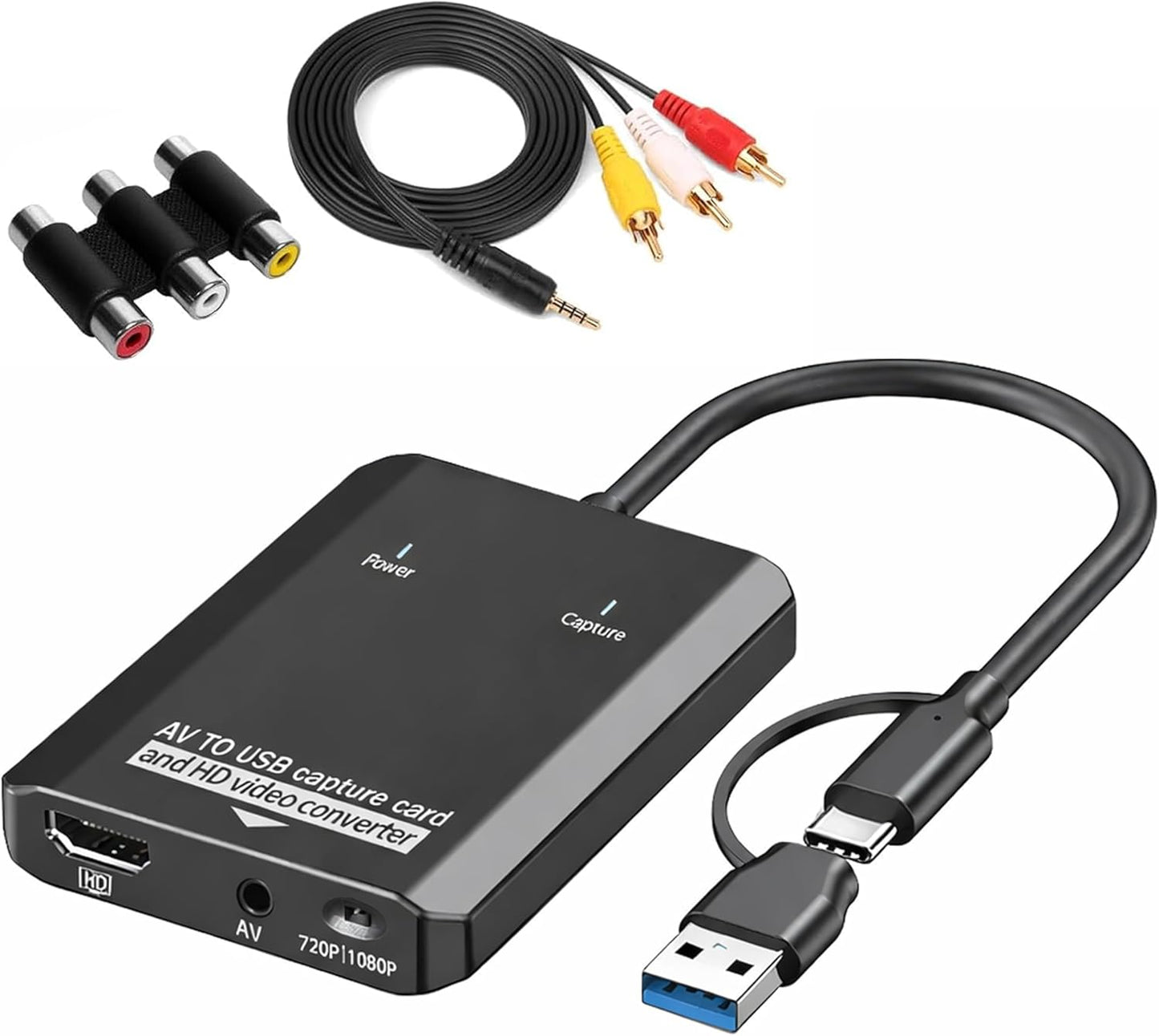 ELECABLE 2-in-1 Hi8 VHS to Digital Converter, RCA to HDMI & USB Video Capture Card, Analog AV to HDMI Display & USB