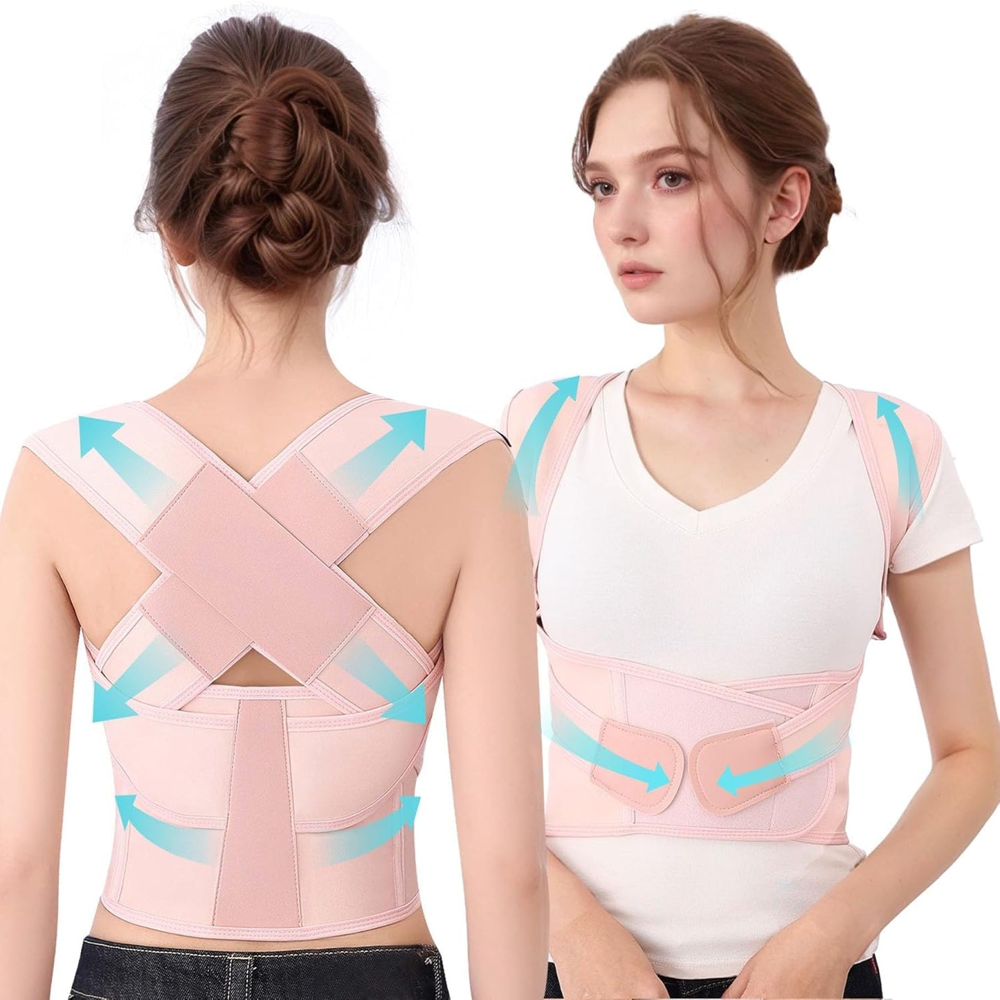 Zrughno Posture Corrector for Women and Men Back Brace Support Shoulder Straightener Hunchback Instant Scoliosis Adjustable (Pink, XXX-Large (Waist 45.2"-49.2”))
