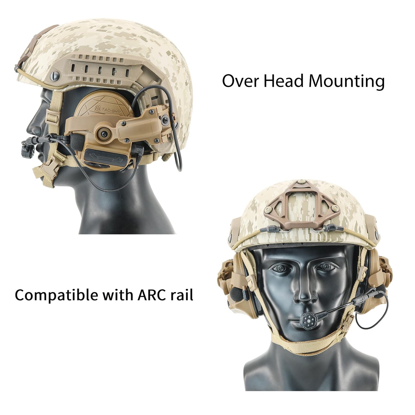 Hearangel Tactical Headset C5 PRO w/ARC Rail Adapter 2.0 Hearing Protection Sound Pickup U94 PTT Detachable Cable for Airsoft (Coyote Brown)