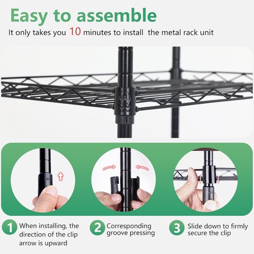 FDW Wire Shelving Unit - 5-Tier Adjustable Metal Shelves for Kitchen & Garage | 17L x 12W x 48H, Black