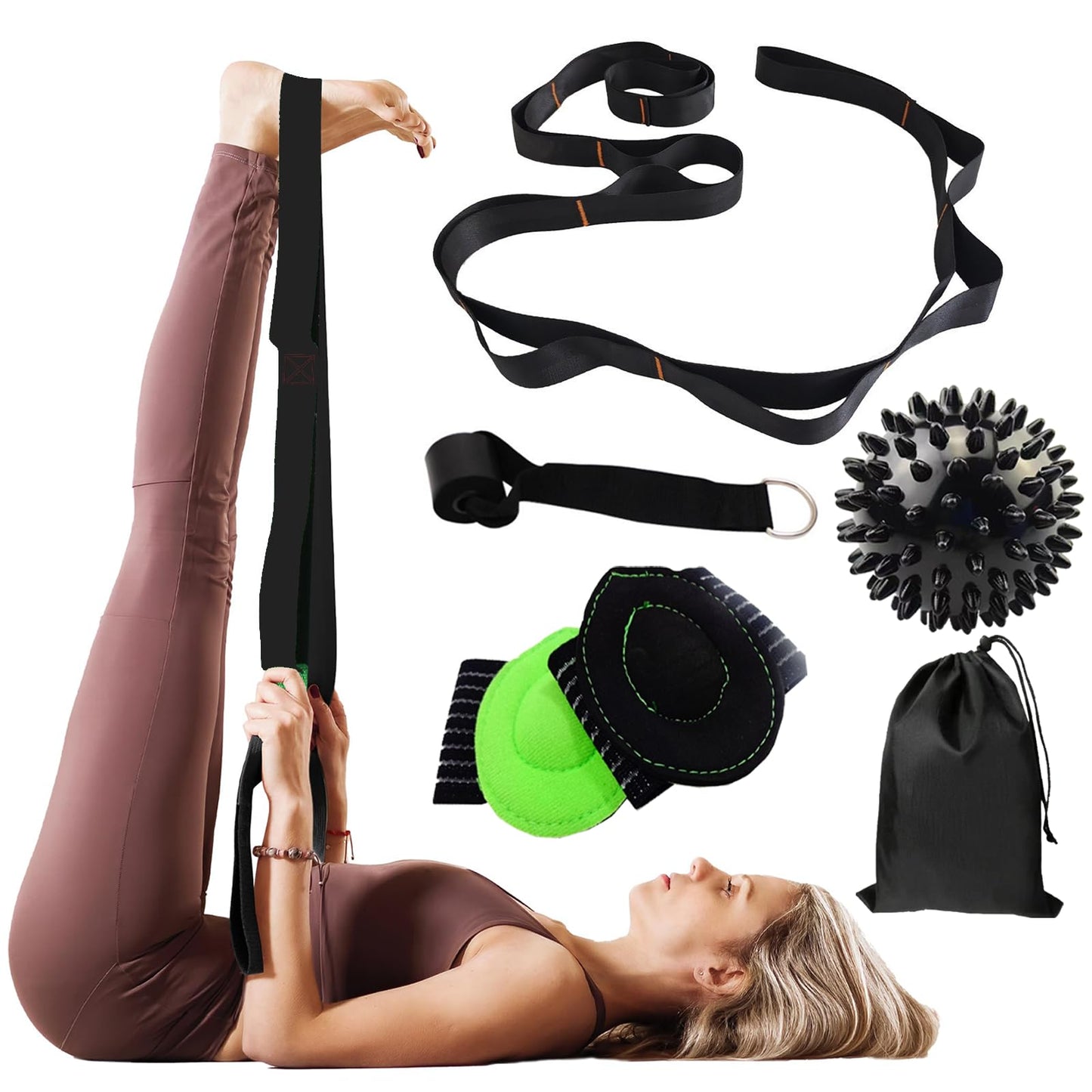 JZOONPVA Calf Stretcher Multi Loop Stretch Strap - Physical Therapy Strap for Stretching, Calf Stretch Yoga Belt with Loops, Hamstring Stretcher, Leg Stretch Band, Fascia Stretcher & Arch Support Bands for Feet