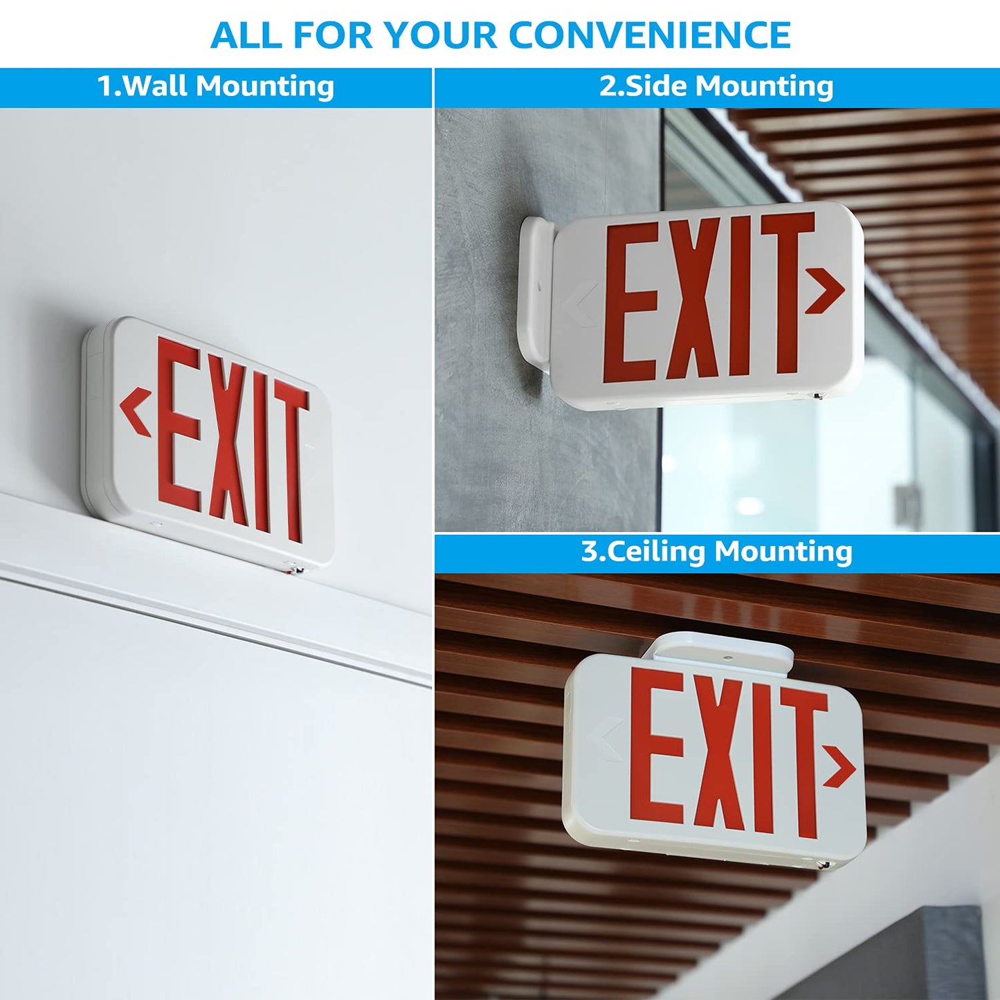 TORCHSTAR LED Exit Sign, Emergency Exit Light with Battery Backup, Double Face, UL 924, AC 120/277V, Damp Location, Hardwired Red Letter Exit Lights for Business Indoor, Pack of 4
