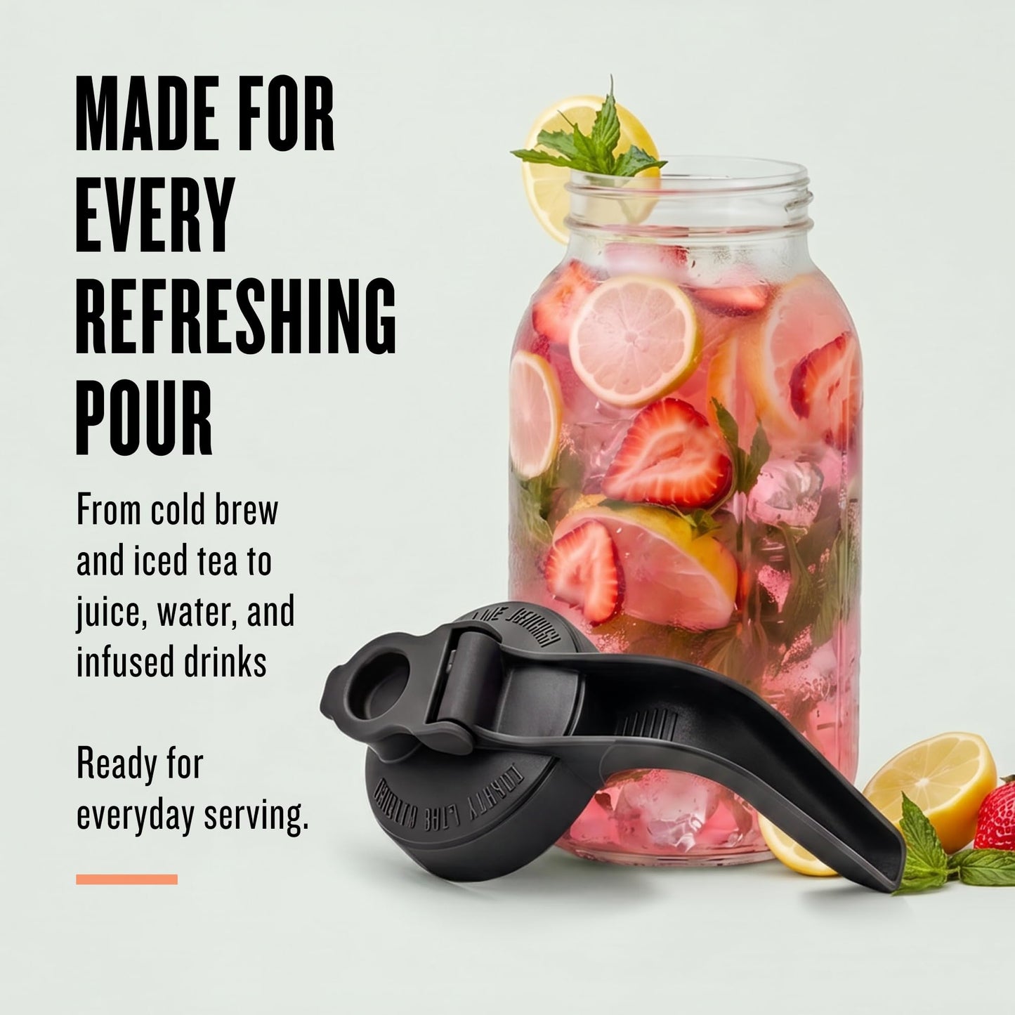 County Line Kitchen Wide Mouth Mason Jar Pour Spout Lid - Flip Cap Drinking/Canning Lids - Handle & Airtight Leak-Proof Seal - Accessories for Pitcher - Fits 32 oz & 64 oz, Sage - 1 Pack
