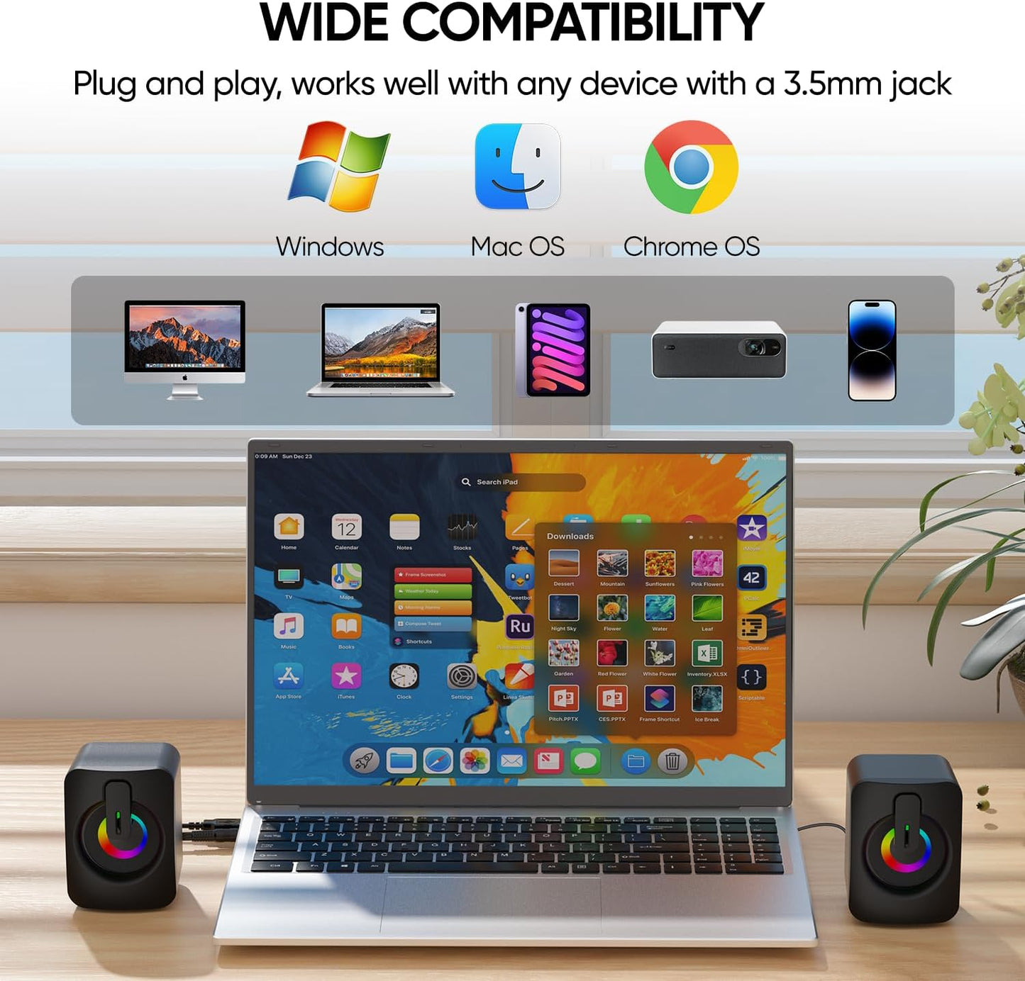 MELOGAGA 7-Color 3.5mm RGB Computer Speakers, USB-Powered PC Speakers with LED Backlight, Aux Compact Soundbar