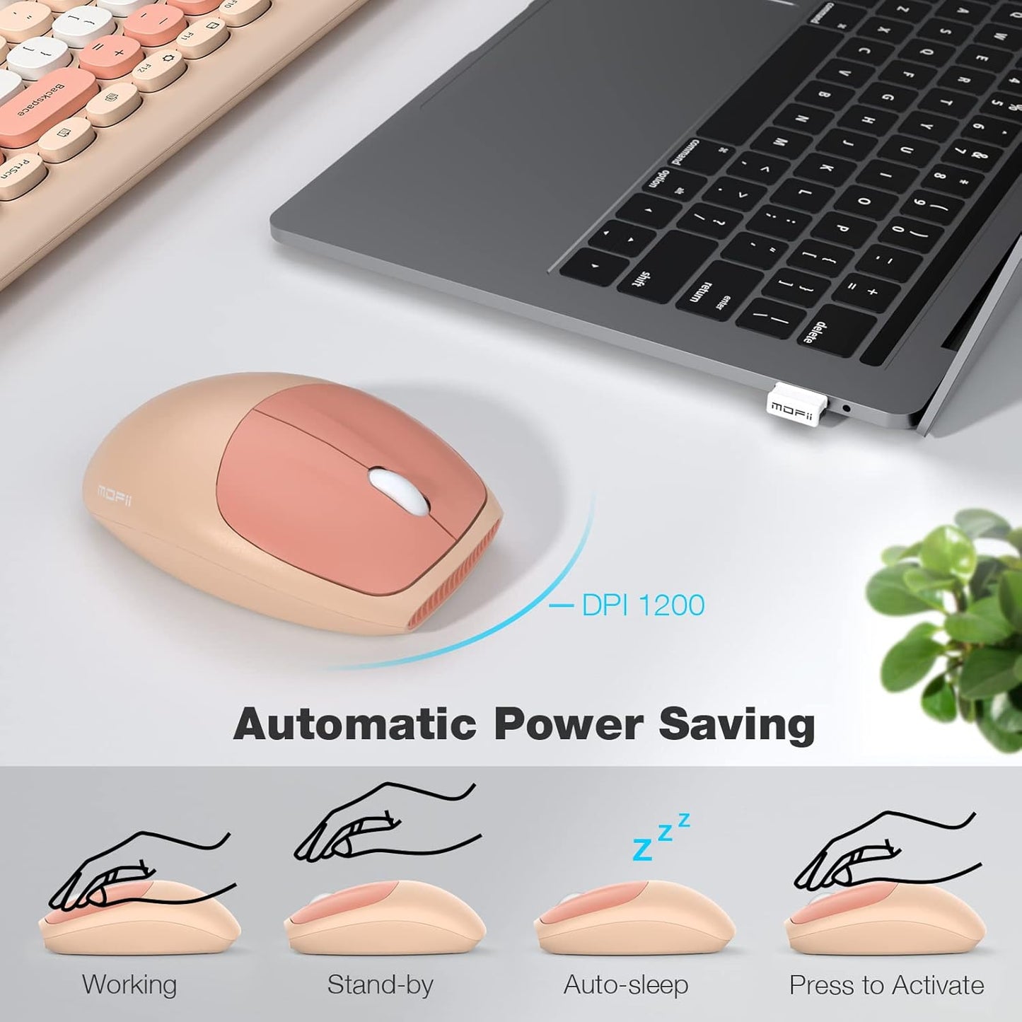 MOFII Set 2.4G Wireless Keyboard Mouse Combo, Colorful Compact Full Size Wireless Keyboard and Mouse Ultra-Thin Sleek