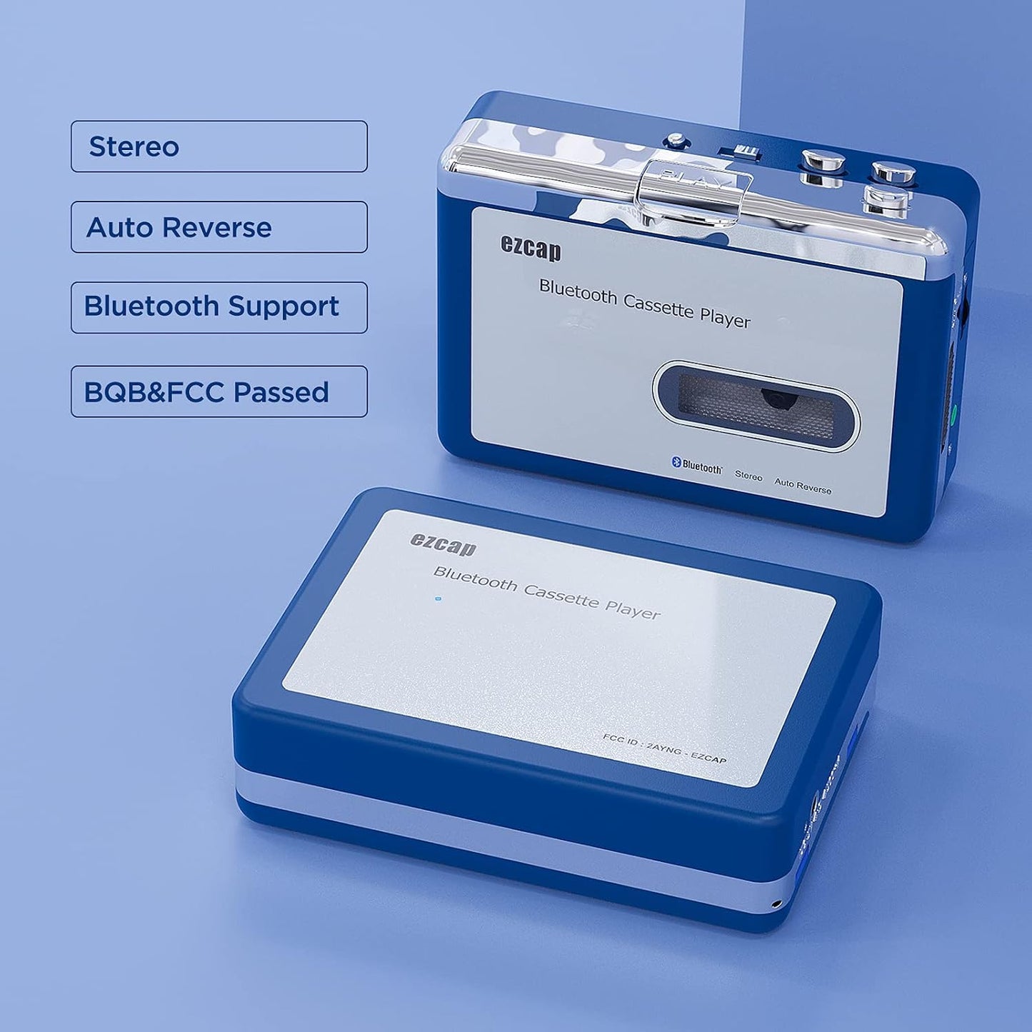 Cassette 3.5mm Ezcap Bluetooth Player, Walkman Tape Player with Jack Headphone and Speaker, Auto Reverse Function, USB