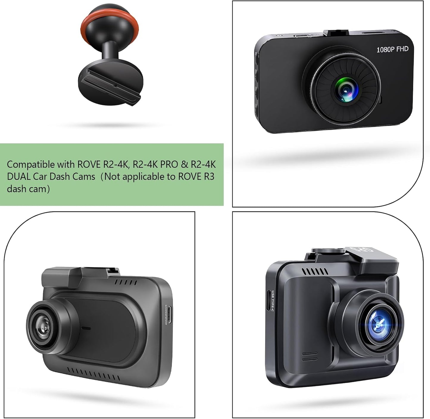 RNVEASS R2-4K, R2-4K R2-4K Dash Cam Mount, Aluminum Rearview Mirror Bracket Installation Kit, for Rove PRO and Dual Car