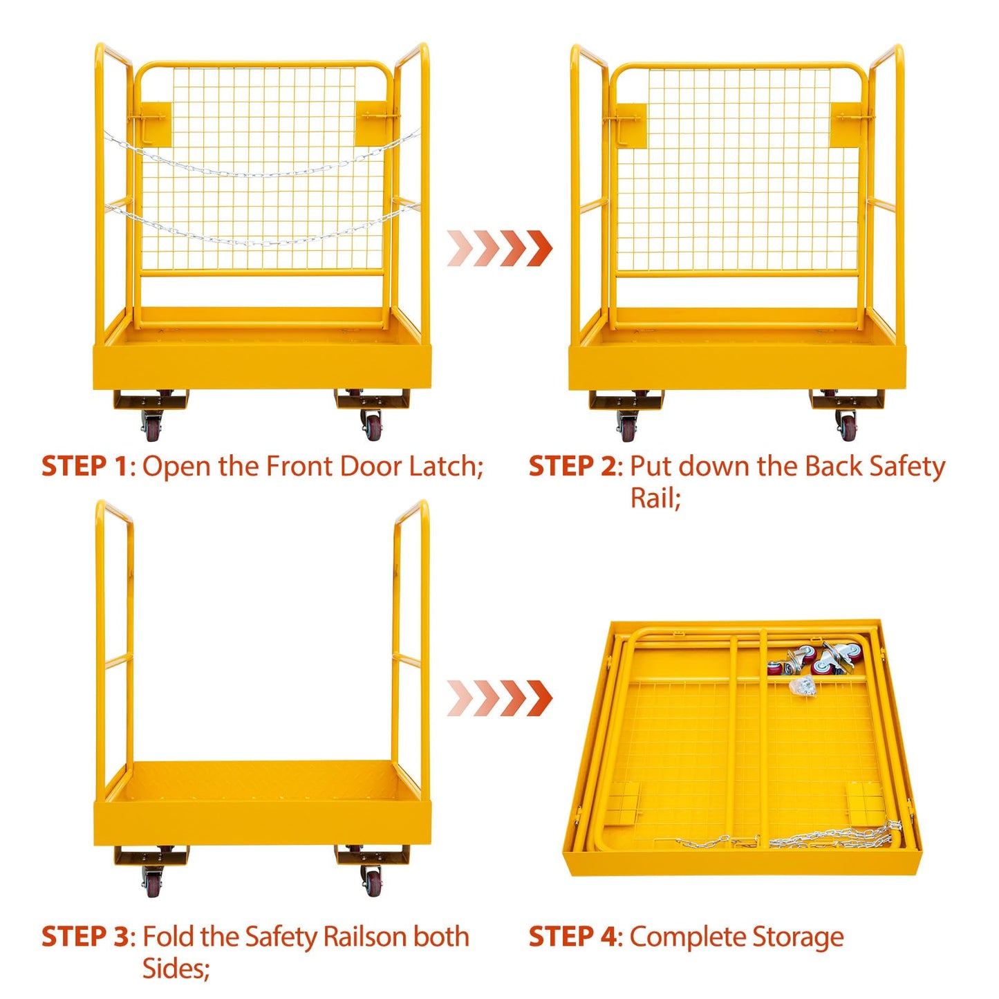 MilleLoom 36x36 Inch Collapsible Forklift Man Basket, Safety Cage Work Platform with 4 Wheels, 1200 lbs Load Capacity for Aerial Work and Lifting