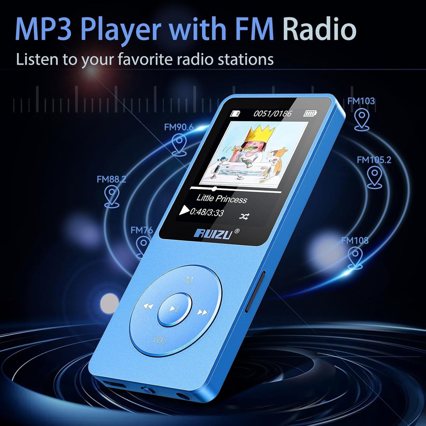 RUIZU 64GB MP3 5.3, 0.055 lbs, 80 128GB Player with Bluetooth Weight Portable Music Player for Kids, Sports, FM Radio