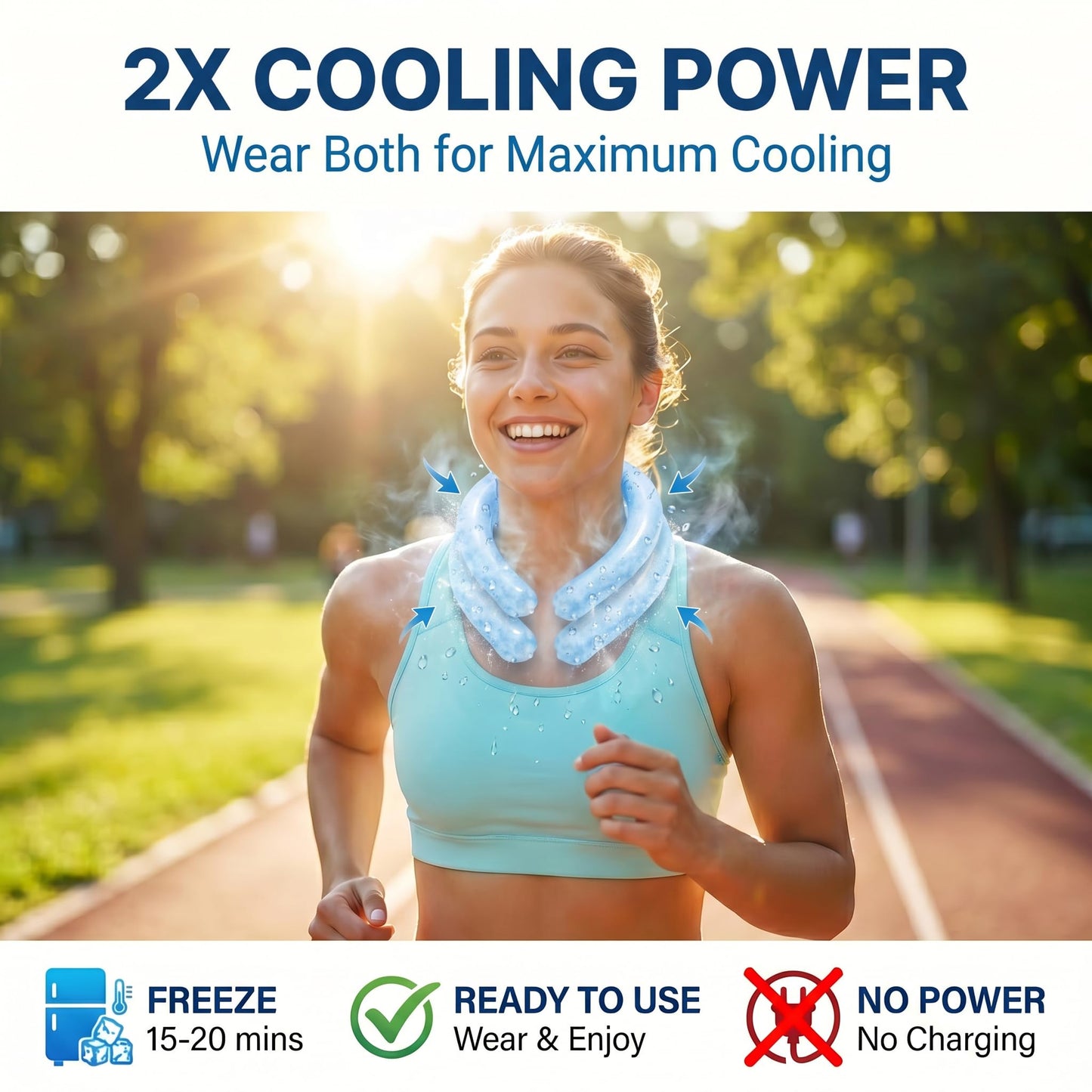 2PCS Neck Cooling Ring - Reusable Neck Coolers for Extremely Hot Weather, Instant Cooling Ice Neck Ring, Frozen Neck Wrap for Outdoor Work, Running, Hiking, Gardening - PCM Cooling Device (Blue, M)
