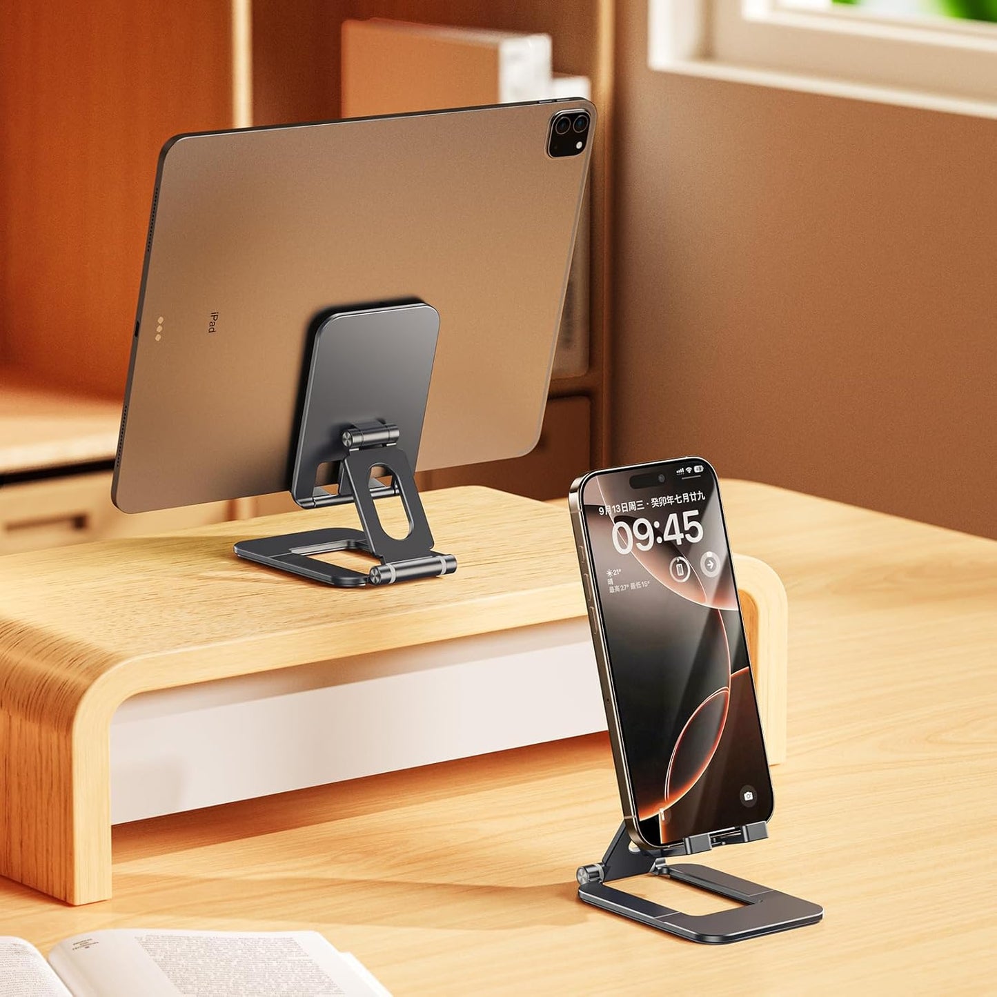BONERUY Foldable Phone Stand, Compact Aluminum Mini Cell Phone Holder for Desk,Desktop Portable & Adjustable Folding