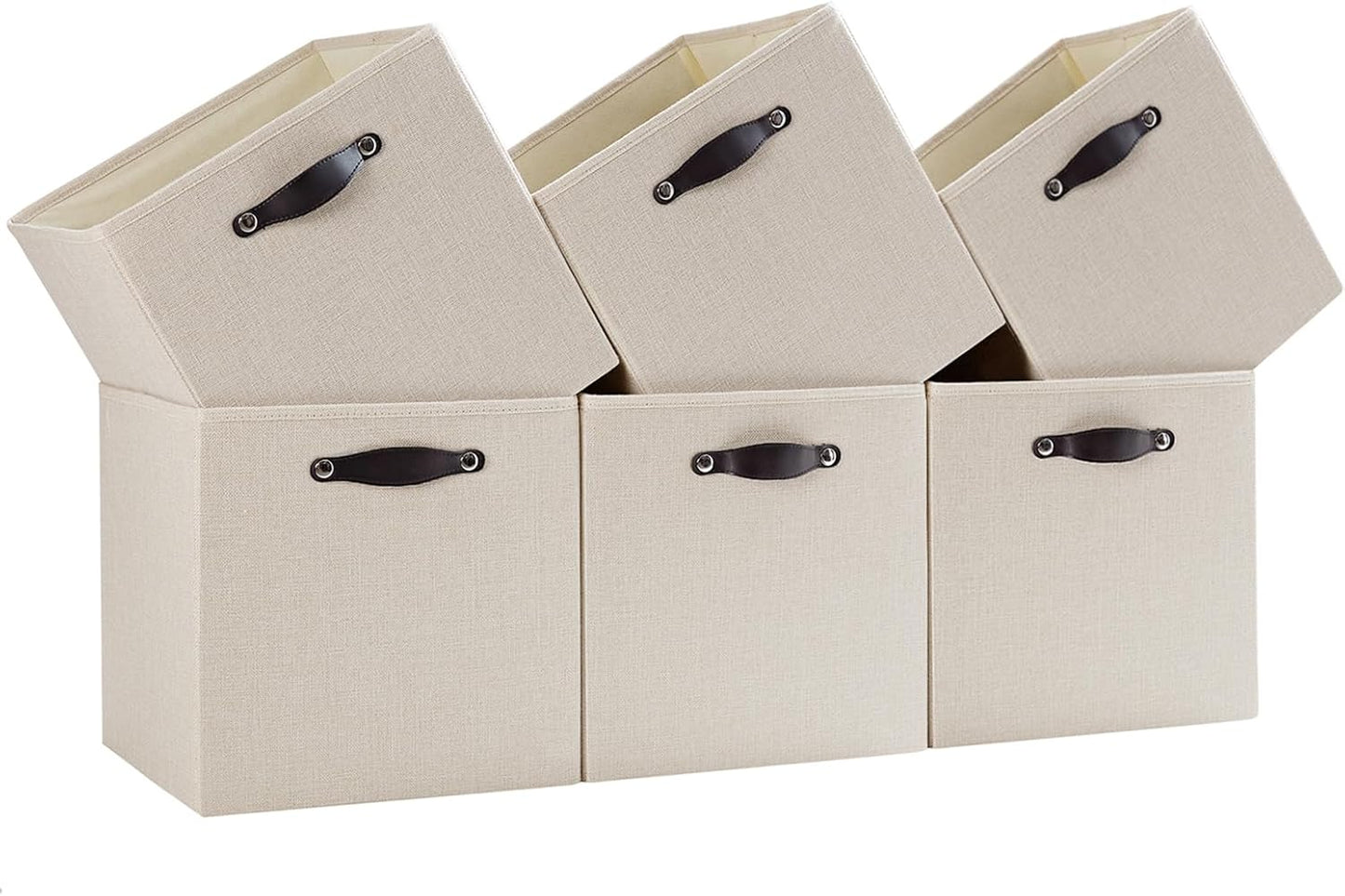 Storage Cube Bins - 6 Pack Fabric Organizer Baskets for Shelves & Closets | Beige 11x11 Inch