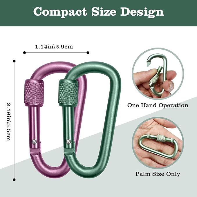 Carabiner, 2 inch D-Ring Locking Carabiner Clip, Snap Hook Sport Accessories for Outdoor Camping Hiking