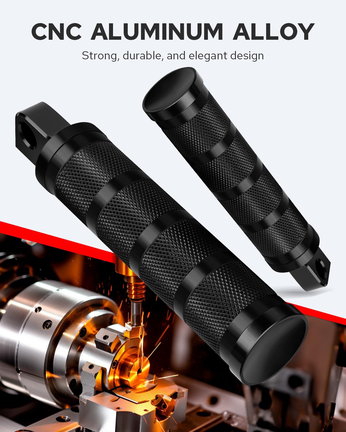 Benlari Motorcycle Foot Pegs, CNC Aluminum Mounting Footpegs, Footpegs Footrest Passenger Pedals 10MM Compatible for Harley Sportster, Dyna, Road King, Black