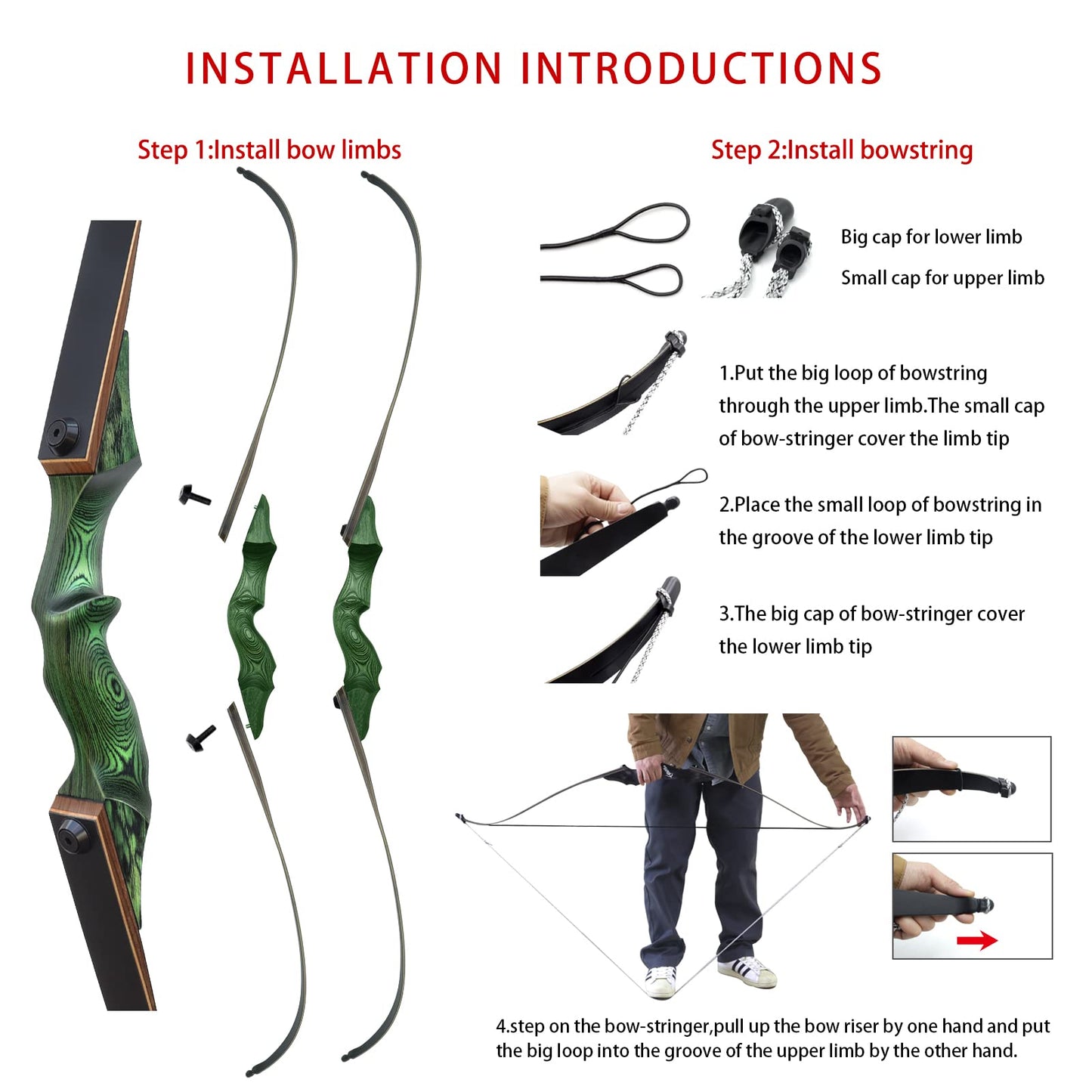 60 Inch Black Hunter Takedown Recurve Bow and Arrow 20-60Lbs Hunting Archery Bow Right Hand Wood Riser Practice Bow for Adult Target Training (25LBS)