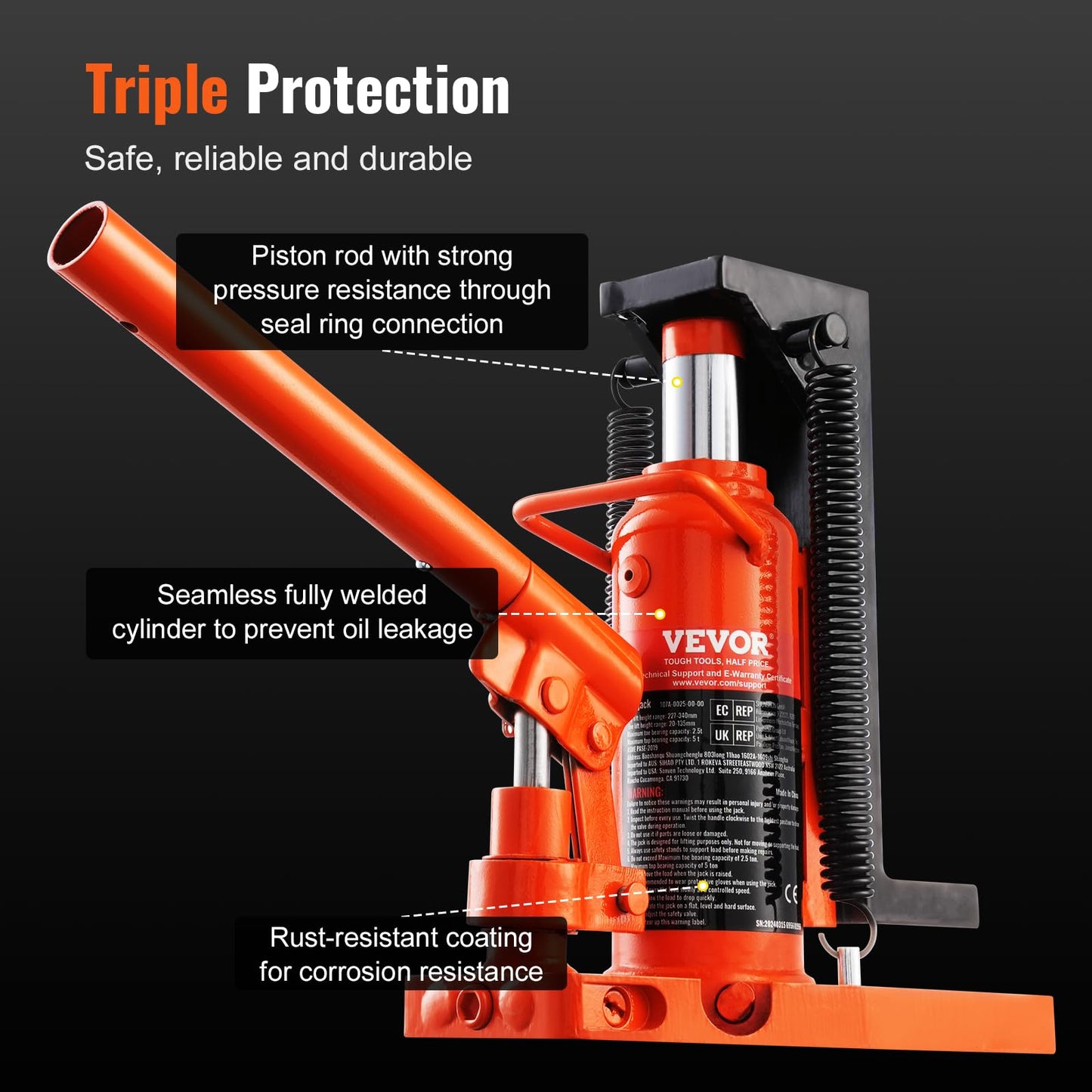 VEVOR Hydraulic Jack, 2.5 Ton Toe Lift, 5 Ton Top Lift, 0.8-5.3 in Toe Height, 8.9-13.4 in Top Height, Air Hydraulic Claw Jack for Machinery, Industry