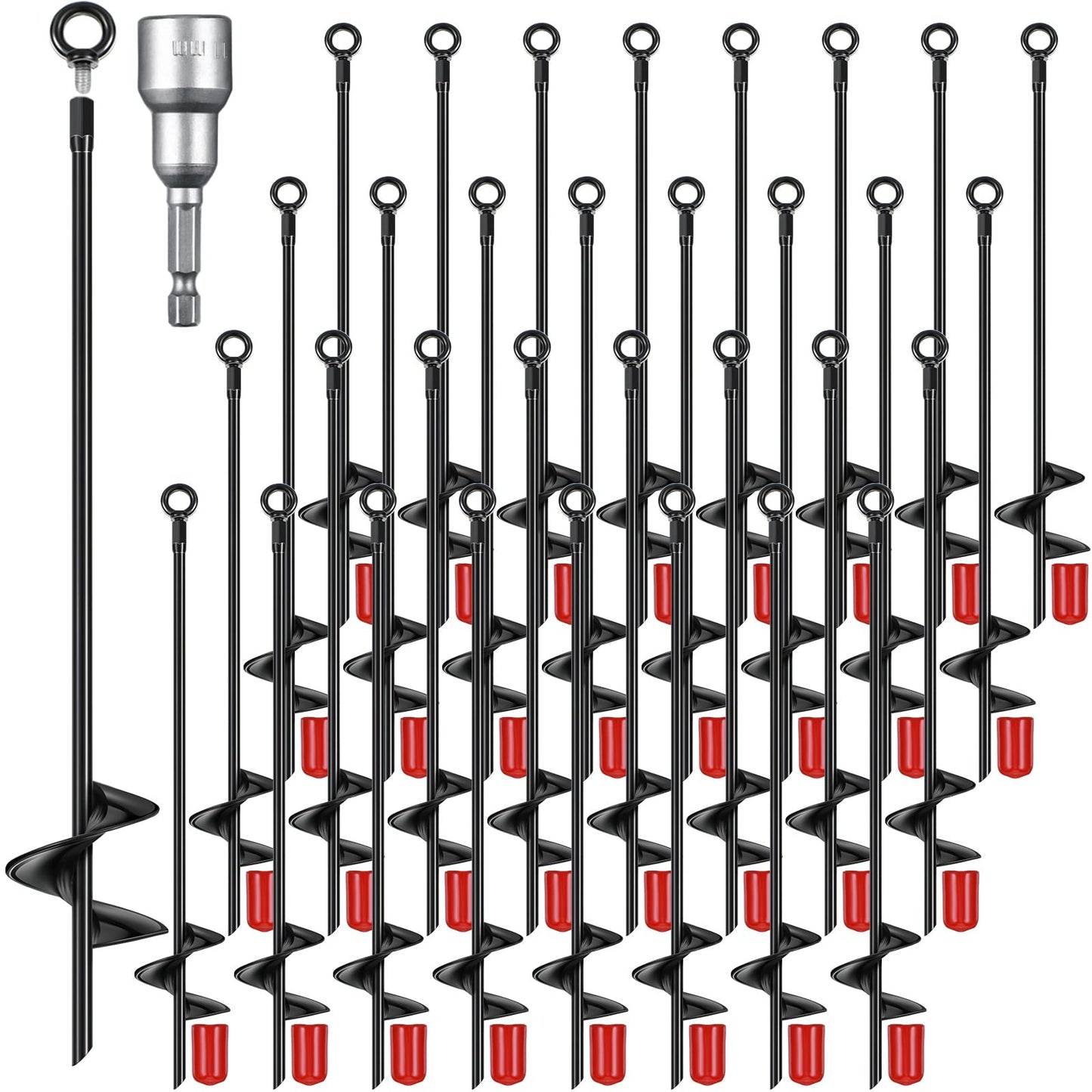 Chumia 24 Pcs 18 Inch Ground Anchor Spiral Blade Heavy Duty Earth Anchors Swing Set Metal Shed Kit for Garden Securing Trees Tents Trampoline Canopies Shelters (Black)