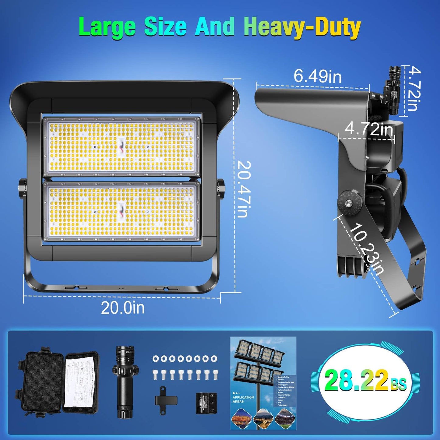 ledmo 500W Dimmable Led High Mast Stadium Light, 75000LM Super Bright Outdoor Arena Floodlight Adjustable IP66 5000K 100-277V Sports Court Lighting for Commercial Square Ballpark Large Yard Area