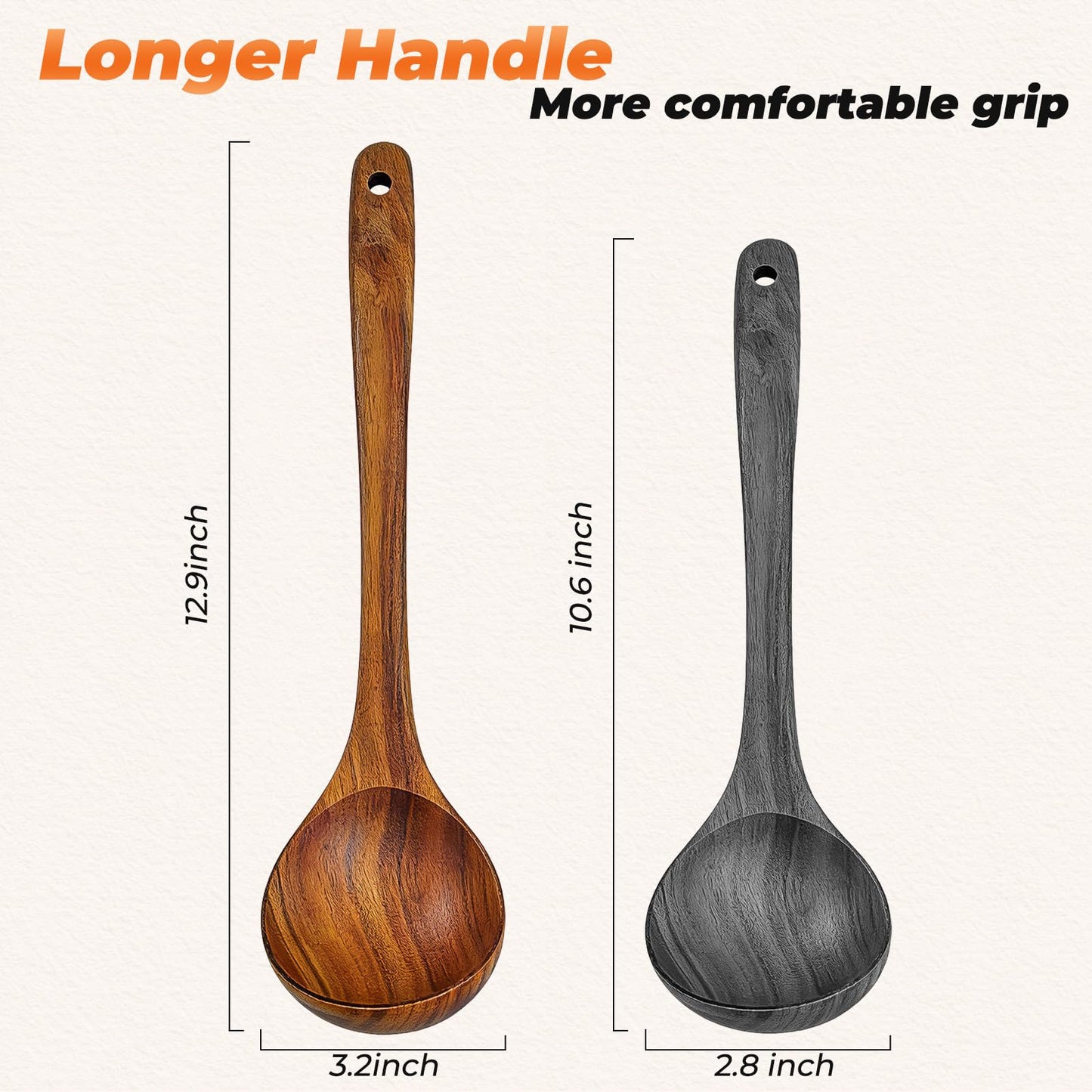 Tmkit Wooden Ladle, Natural Acacia Wood Soup Spoons for Cooking, Serving, Stirring -12.9in Long, 2.5 oz Large Capacity- Premium Wooden Utensil Spoons for Mom, Wife Cooking Gifts