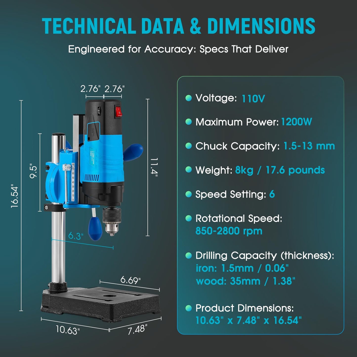Antstone Mini Benchtop Drill Press 6-Speed 2800RPM Drill Press Rotary Tool Workstation Stand Precision Benchtop Drilling Machine 1200W Electric Portable Table Driller 3.15 Inch Depth