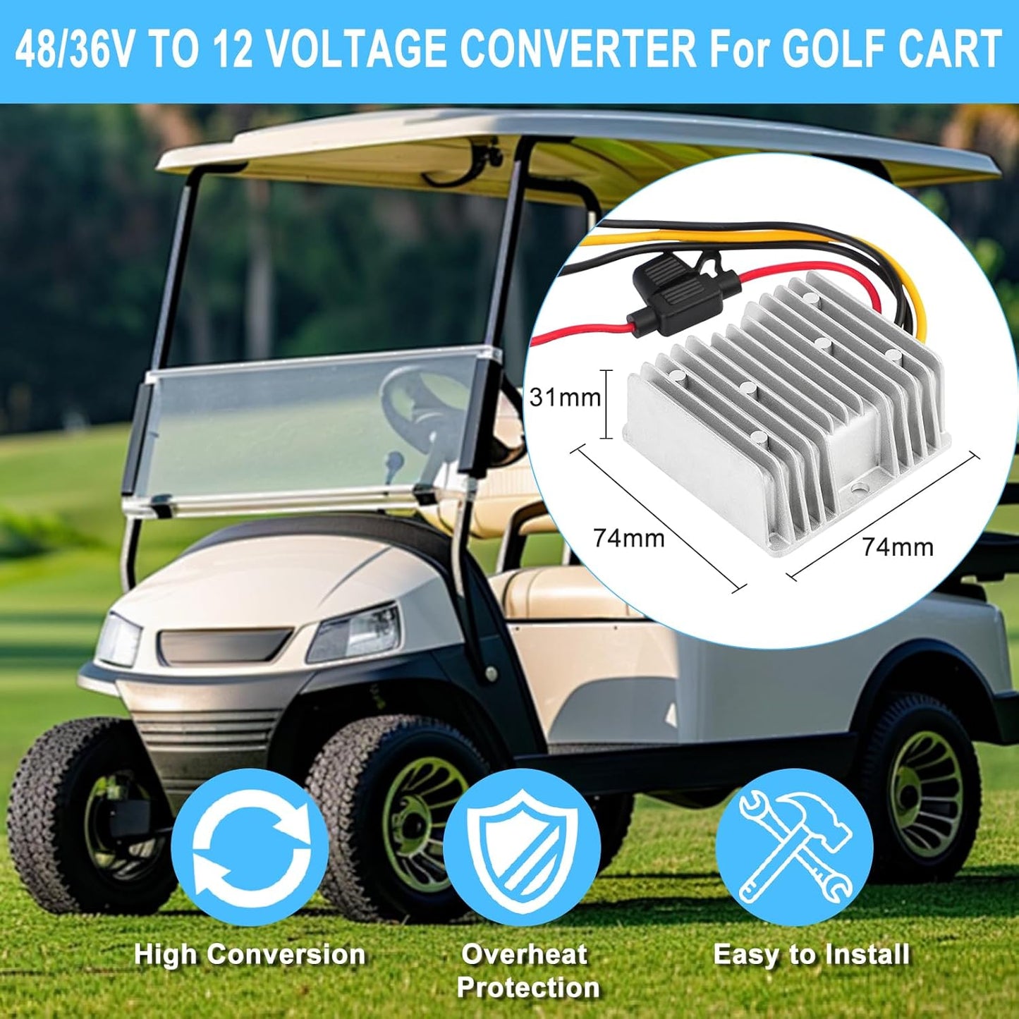 SUPERNIGHT 48V 36V 12V 240W 20A 12V to Voltage Converter Regulator Step Down to DC- DC Convert Reducer with Fuse