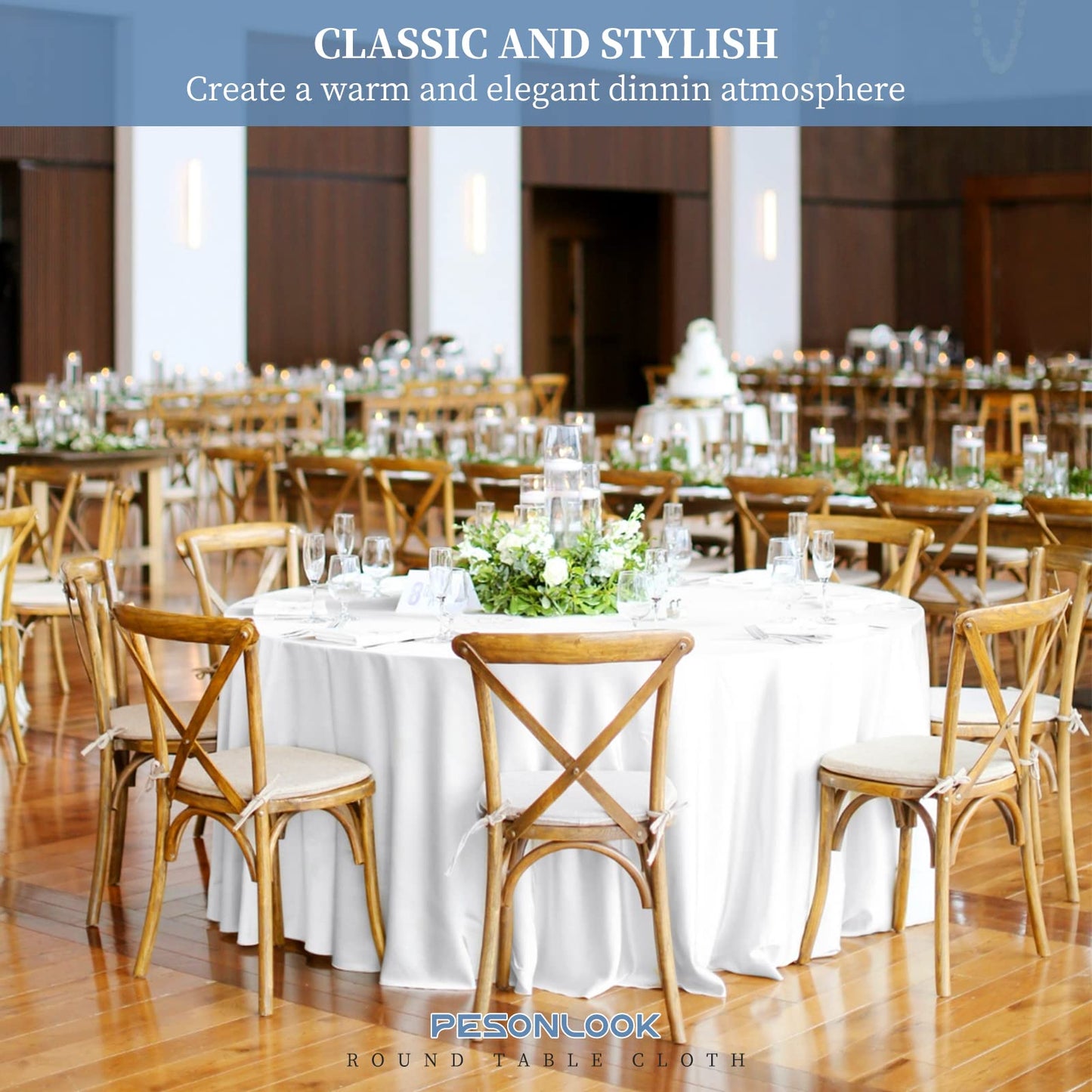 Pesonlook 12 Pack Round Tablecloth White Polyester Table Cloths 90 Inch Washable Fabric Round Table Cover White Tablecloth for Wedding/Party/Banquet