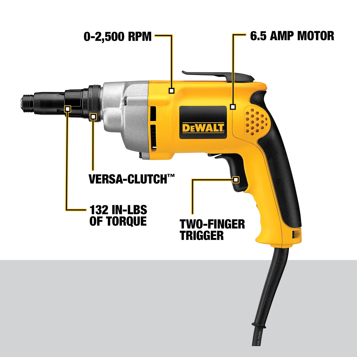 DEWALT Drywall Screw Gun, 6.5-Amp (DW268), Yellow