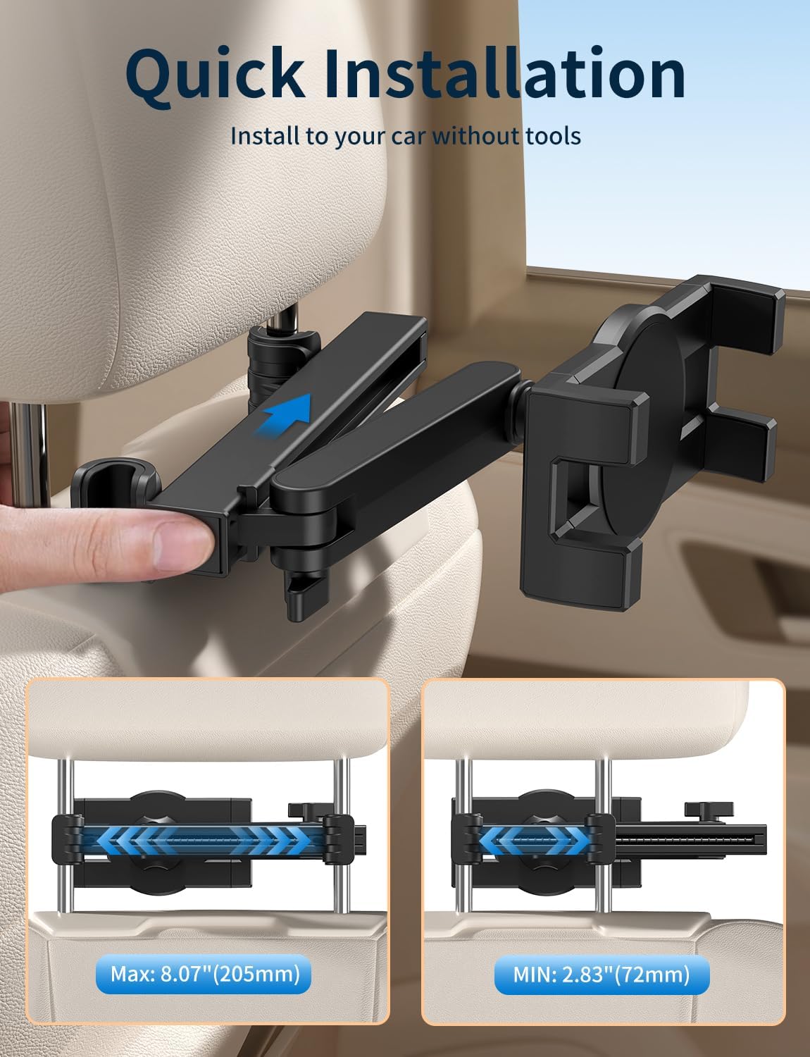 bokilino [3 1 4.7-12.9" Tablet Holder for Car Headrest, in Adjustable Extension Arm] iPad Car Mount for Back Seat, Road