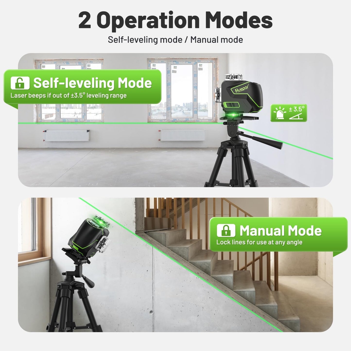 Huepar Laser Level 360 Self Leveling, 4x360° Green 4D Cross Line Laser with Receiver&LCD Screen, Bluetooth Outdoor Pulse Mode 16 Lines Laser Tool Kit for Construction, Remote Control Included -S04-5RG