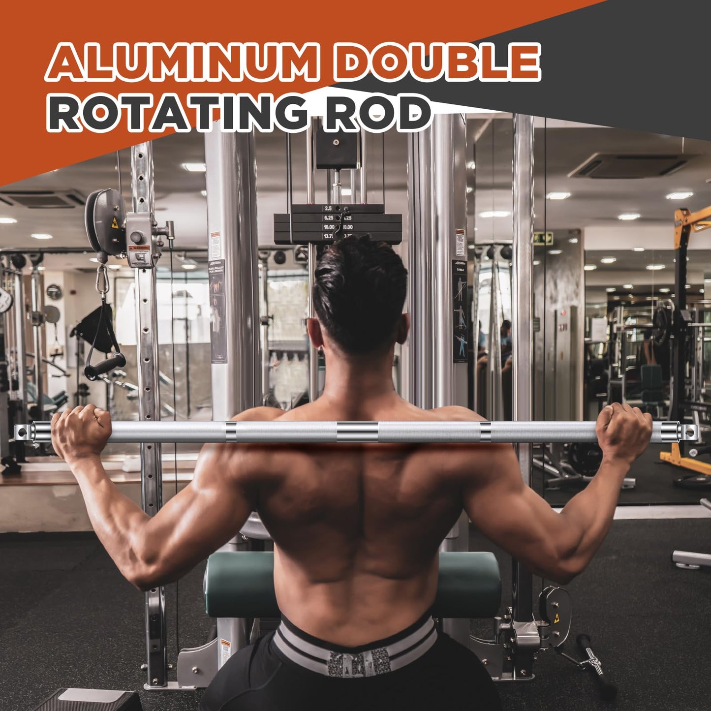 Blulu Aluminum Double Swivel Bar LAT Pull Down Bar Double Hook for Dual-Stack Functional Trainers, LAT Pulldown Attachments, Knurled Grip 220lbs Weight Capacity, 42 Inch