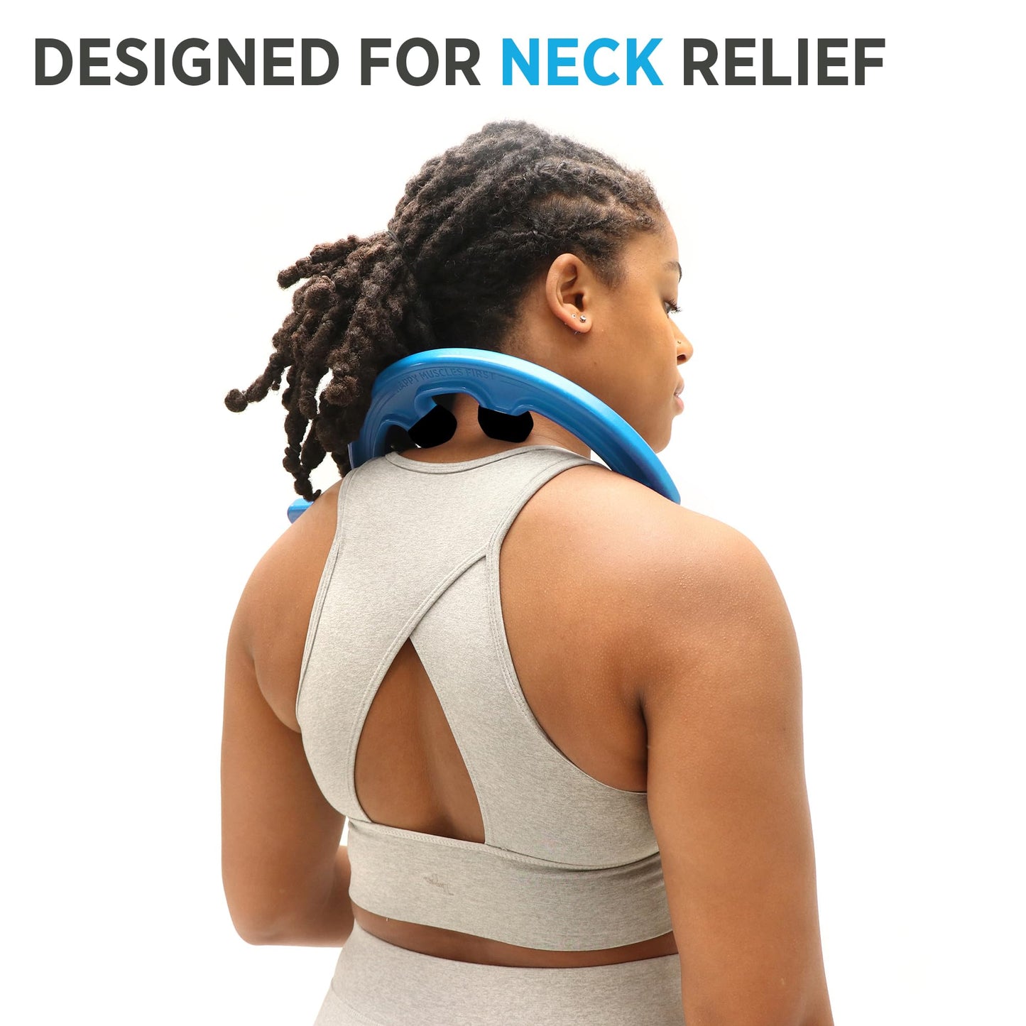 Tiger Tail Tiger Cane Back & Neck Massager – Trigger Point Deep Tissue Acupressure Therapy Cane Massage Hook with 7 Gription Knobs, 2-Piece Massage Tool for Muscle Knot & Shoulder Pain Relief, Blue