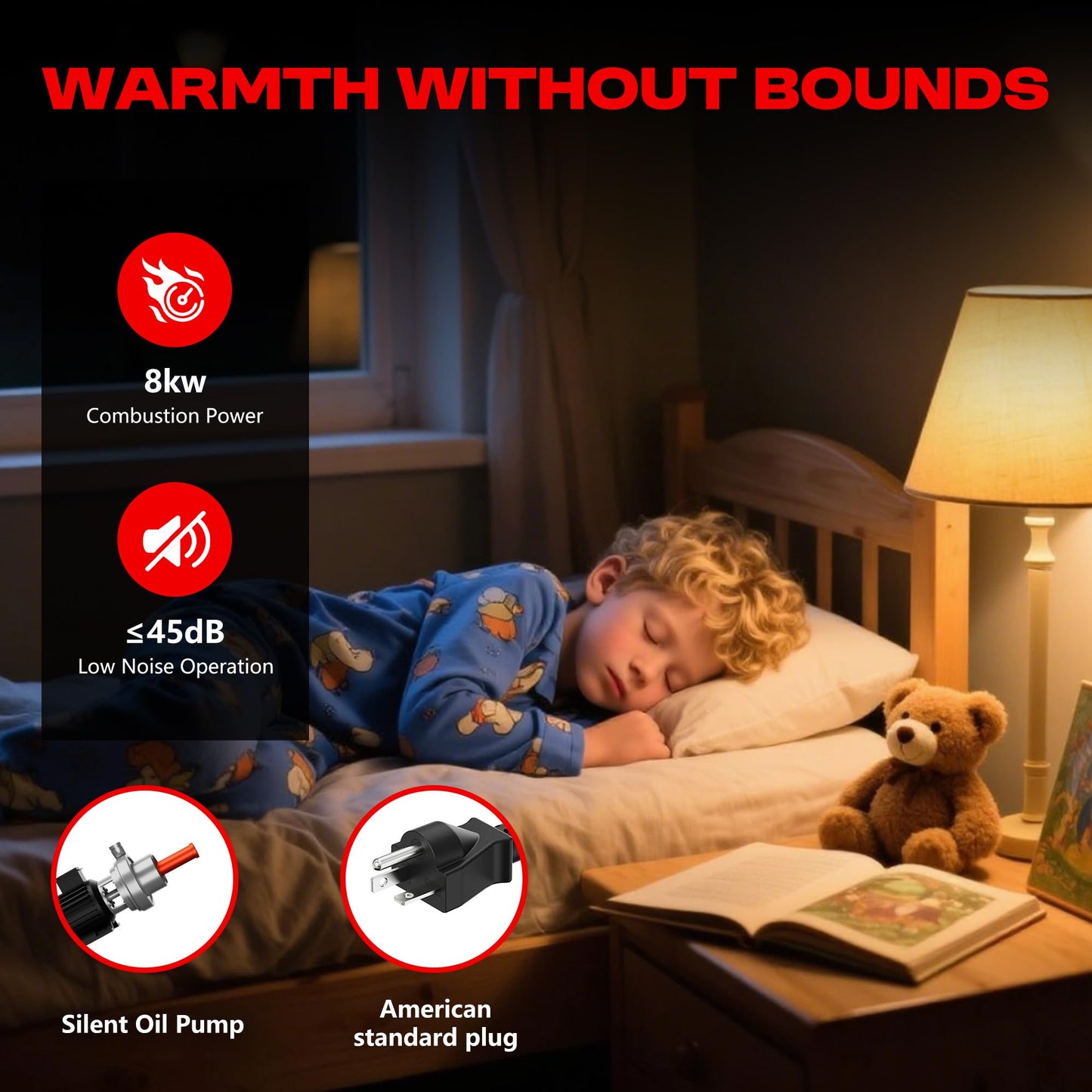 POXURIO 7L Large Diesel Heater, 8KW 240V/110V/12V/24V All in One Diesel Air Heater with LCD Switch, Remote Control, Suitable for Truck, RV, Home, Car, Campers, Boat, Red