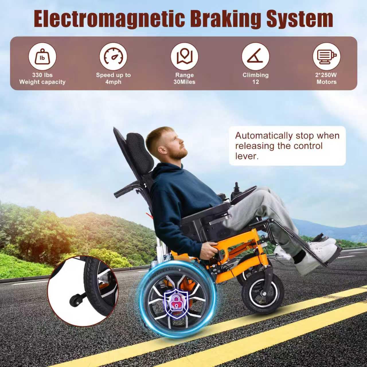 Reclining Foldable Electric Wheelchair,Lightweight Reclining Wheelchairs for Adults,30 Miles All Terrain Power Wheelchairs,Remote Control Motorized Wheelchair for Seniors,Portable Elder Mobility Aids