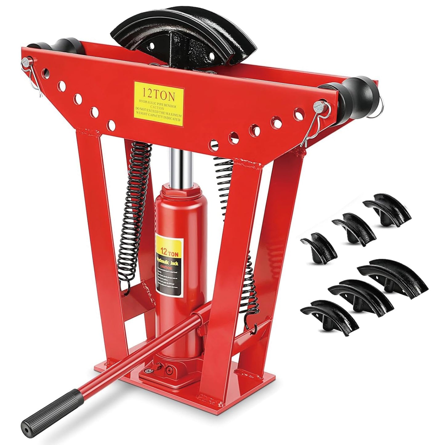 Hydraulic Pipe Bender, 12 Ton Manual Copper Tube Bender 90°-180° Bending Adjustable tubing bender hydraulic with 6 Dies(1/2",3/4",1",1-1/4",1-1/2",2") for Steel Iron Metal Ratcheting