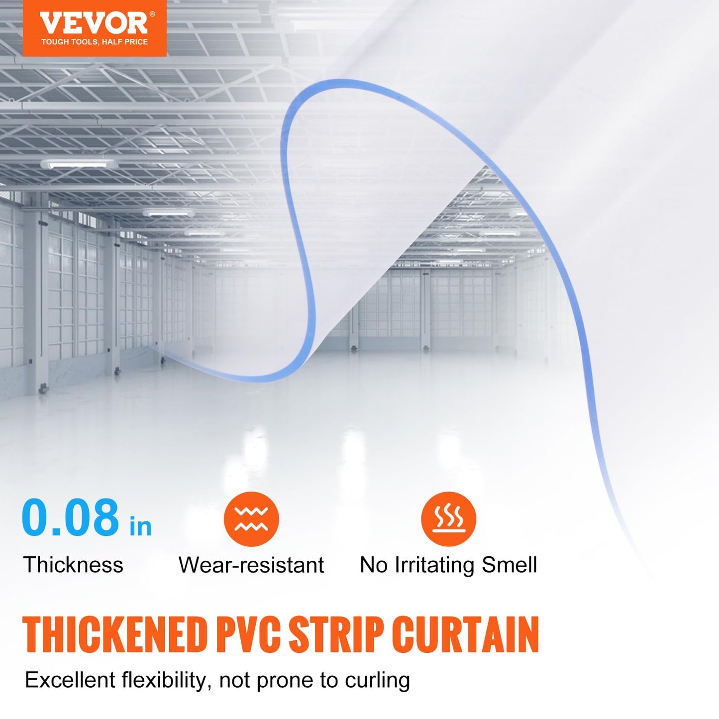 VEVOR Plastic Curtain, 4ft Width x 8ft Height Plastic Strip Curtain, Clear PVC Freezer Curtain, 0.08in Thickness Plastic Door Strip w/Over 50% Overlap for Walk-in Freezers, Warehouse and Clean Rooms