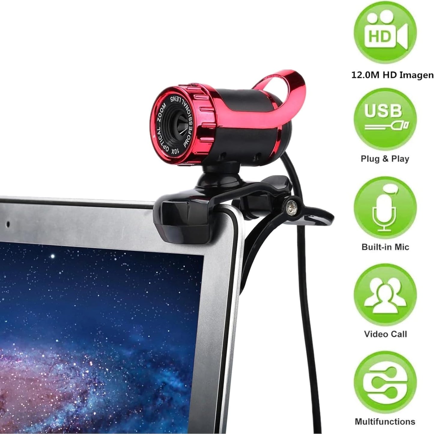 Yoidesu Webcam,360 USB Cam Desktop Laptop Camera,Manual Focus Webcam with Built-in Microphone,Clip-on Mini Plug