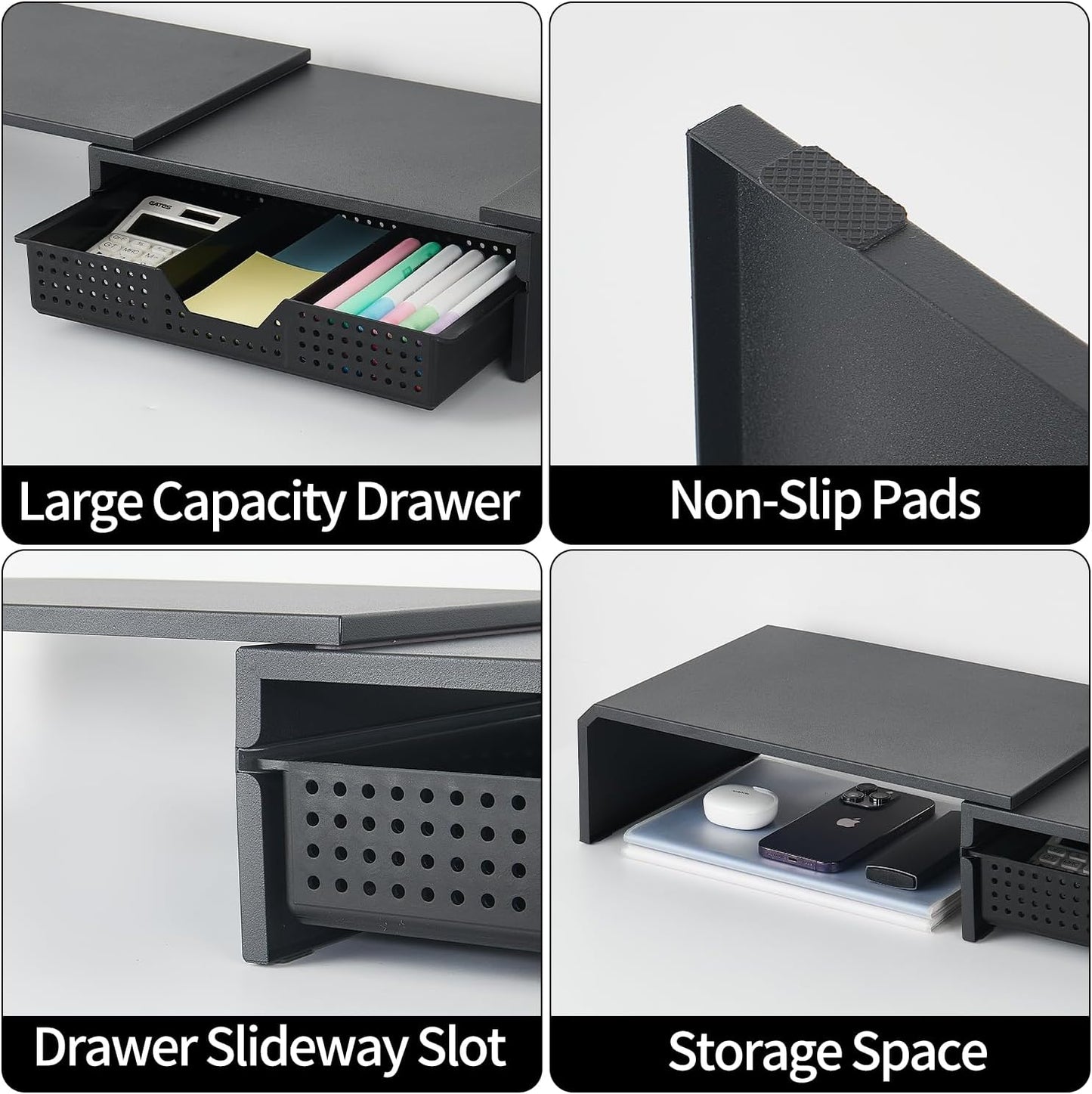 LEKETREE Dual Monitor Stand Riser with Drawer, Computer Stand for Desk, Workspace Desktop Stand, Desk Organizer