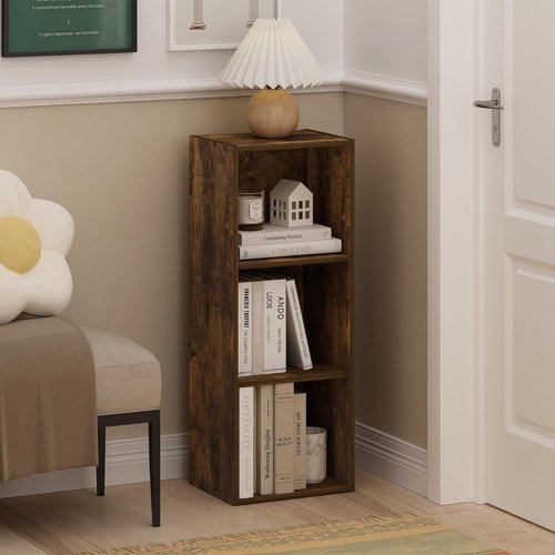 Furinno LUDER Bookshelf - 3-Cube Bookcase with Open Shelves | Easy Assembly, Amber Pine Finish