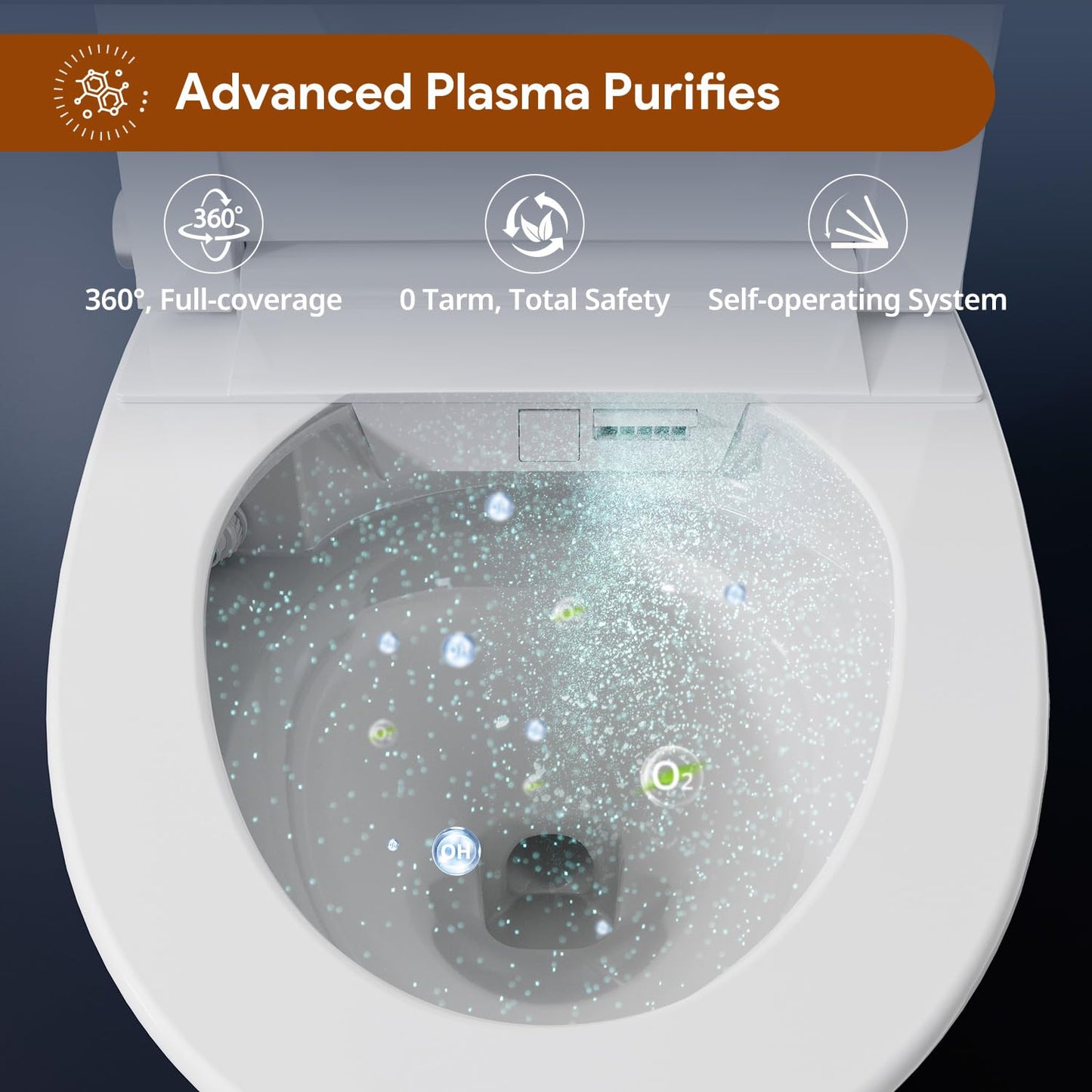 Uncle Brown Smart Toilet UBST12U, Luxury Bidet Toilet with Hygienic Water Cleanse & PlasmaClean Technology, Powerful 1000g MaP Flush Score, ADA Height, Auto Lid, Foam Shield, Safe Comfort