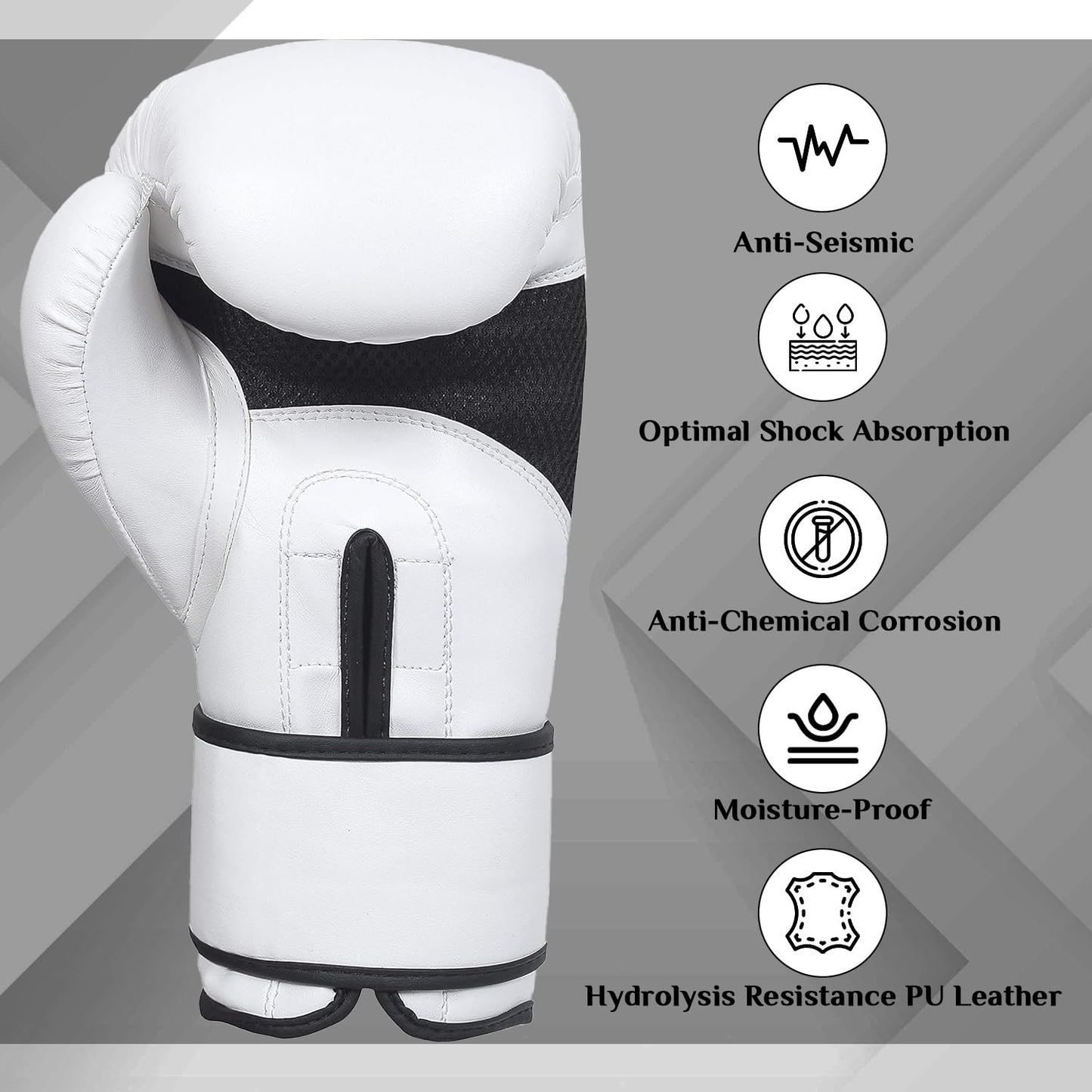 Athllete Boxing Gloves Men & Women, Training & Sparring, 14 oz, Black/White