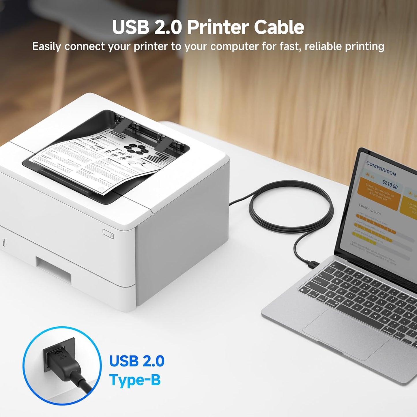 3-Pack 15ft, Cable Matters Long USB Printer Cable - USB A to B Cable, Compatible with Printer, External Hard Drive