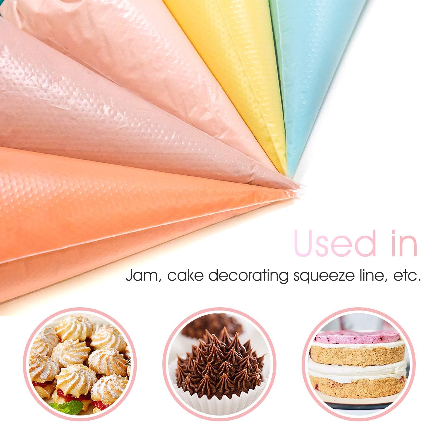 VolksRose 18-Inch Disposable Piping Bags - Anti-Burst, Non-Slip Cake Decorating Bags for Icing, White, 100 Pcs